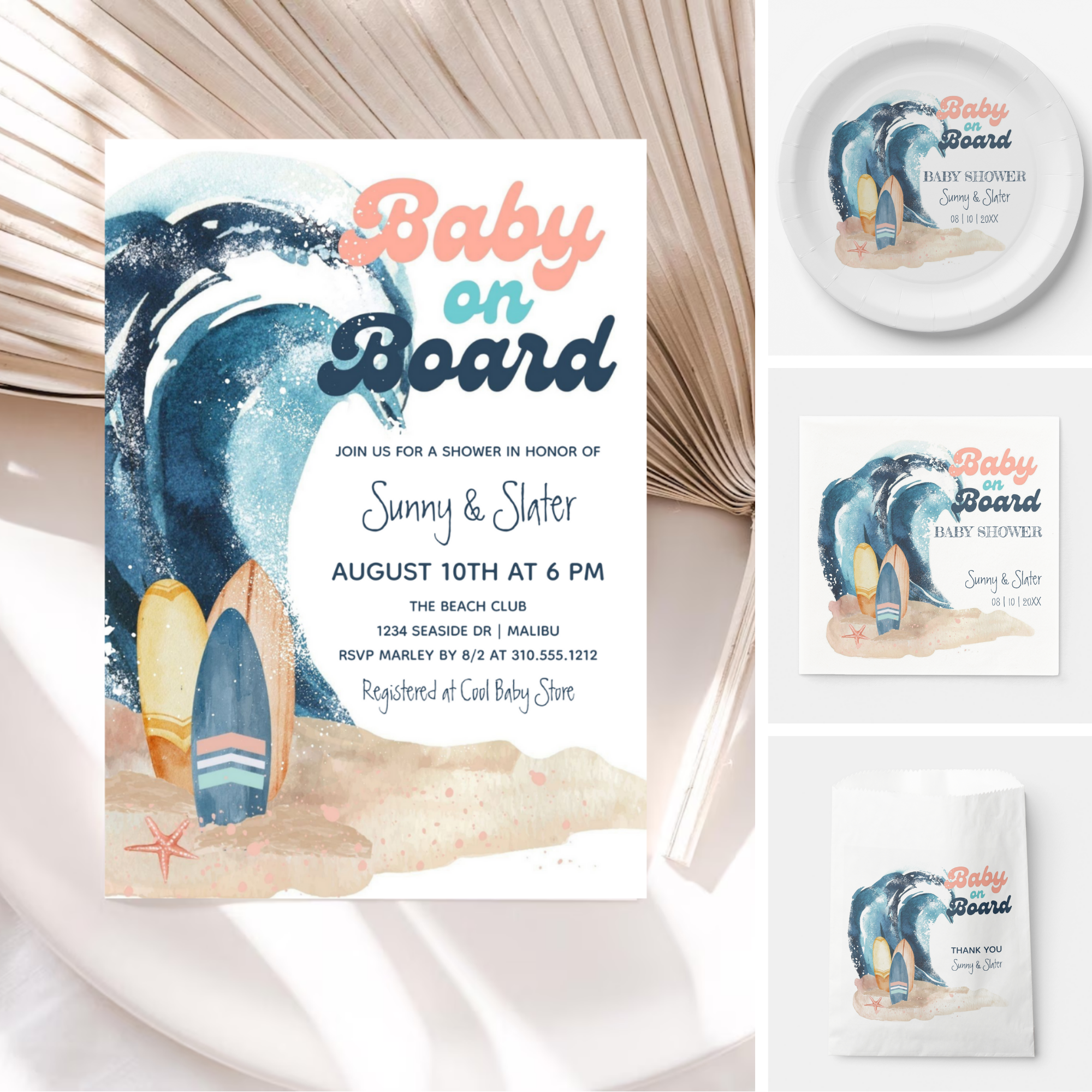 Baby On Board Surf & Beach Theme Baby Shower