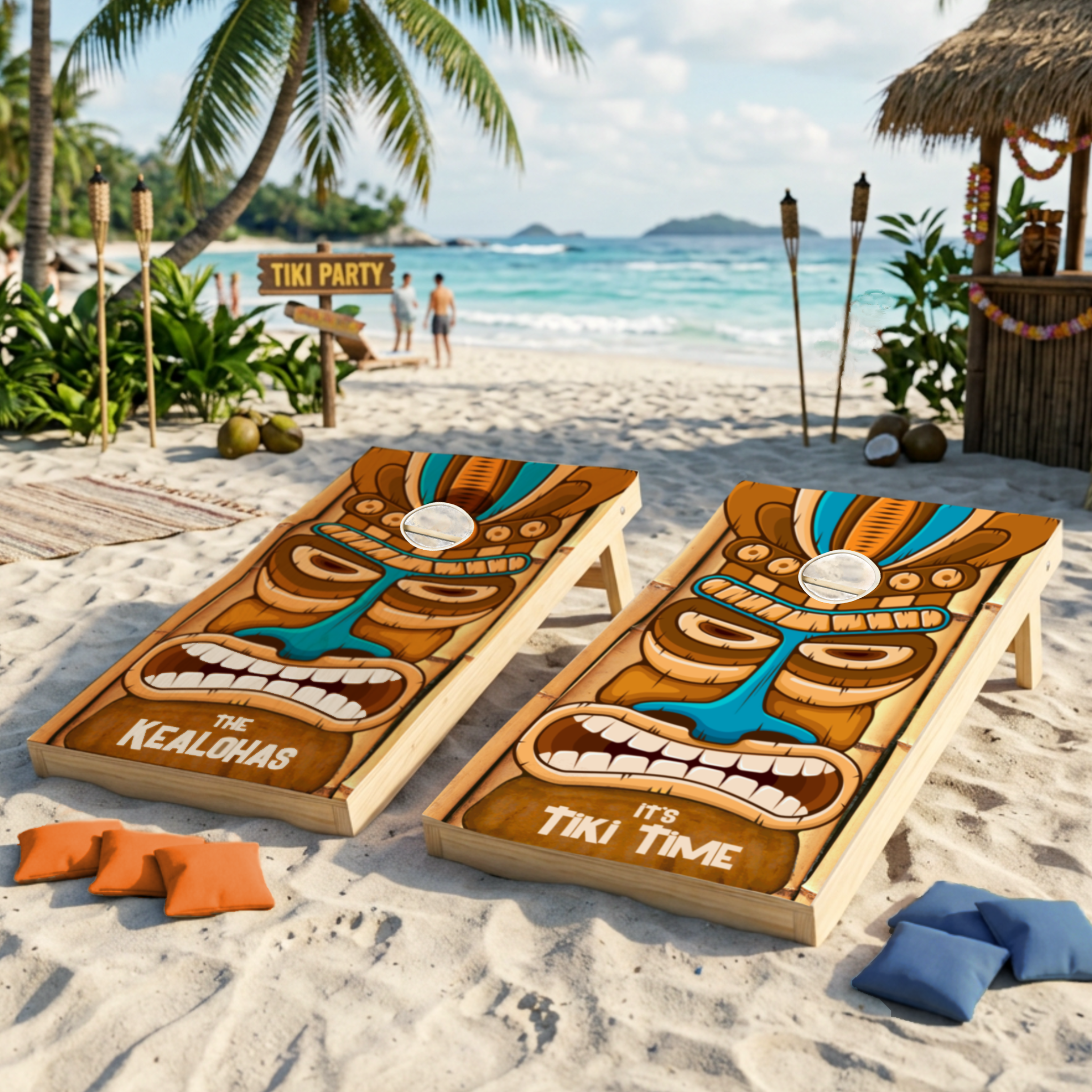 Tiki Time Tropical Hawaiian Cornhole Set