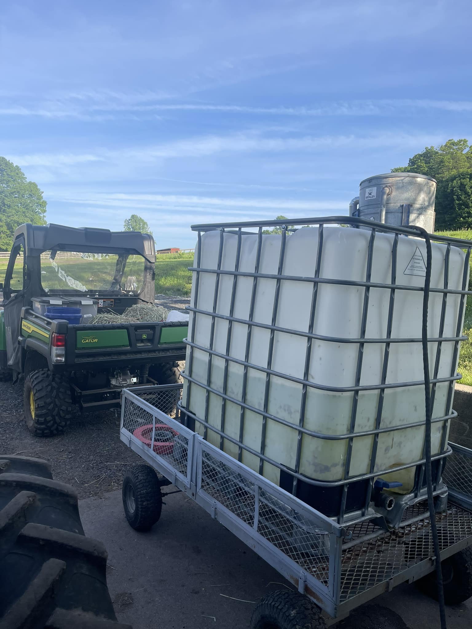 Hot days🔥 makes us thankful to have this water trailer!  This makes filling up the water troughs easy #heatwave #water #watertanks