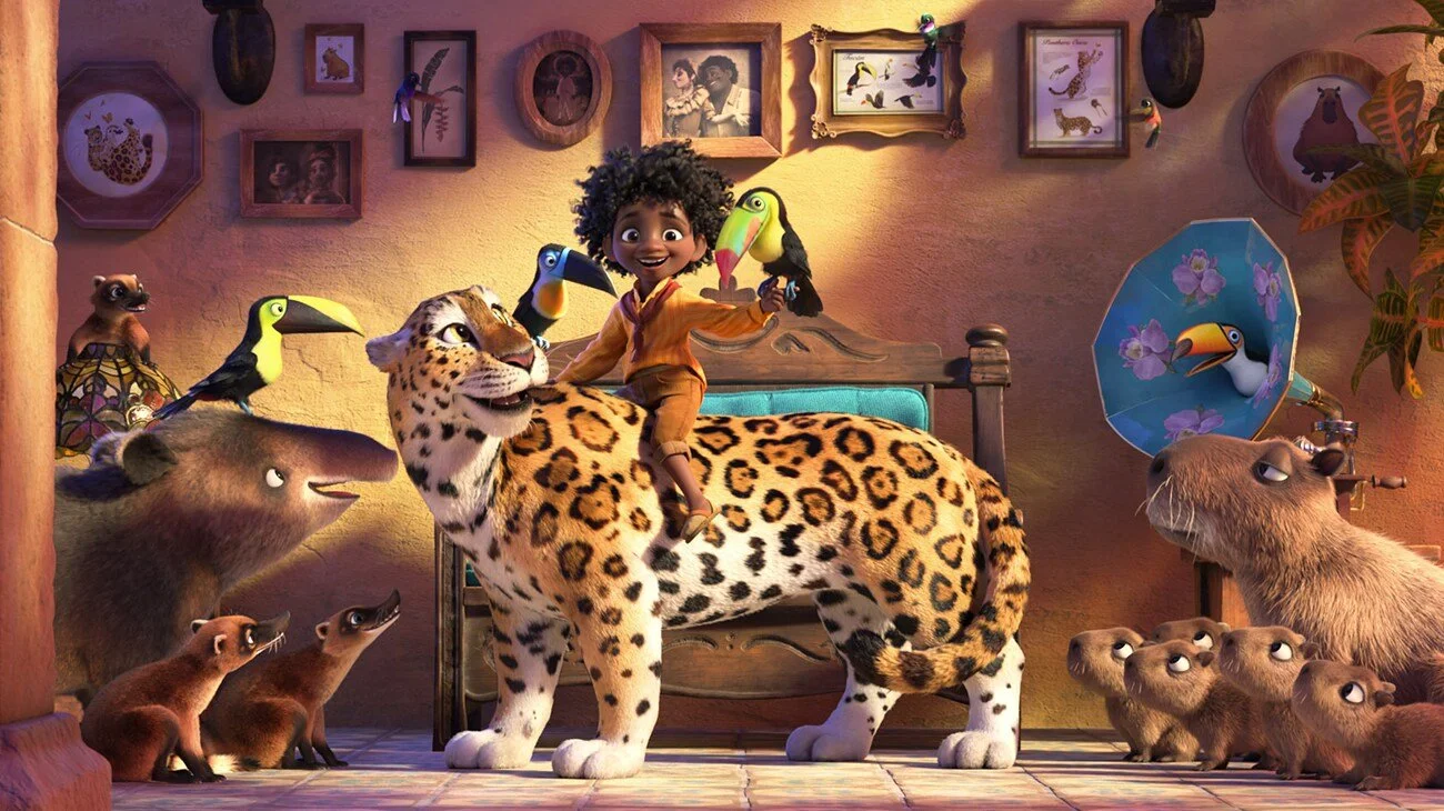 Antonio from Encanto sitting on a cheetah, one of the Madrigal family members with a big personality.