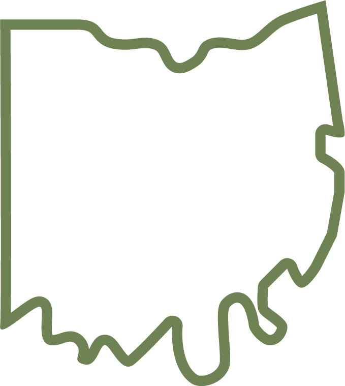 Outline map of Ohio with a dark interior.