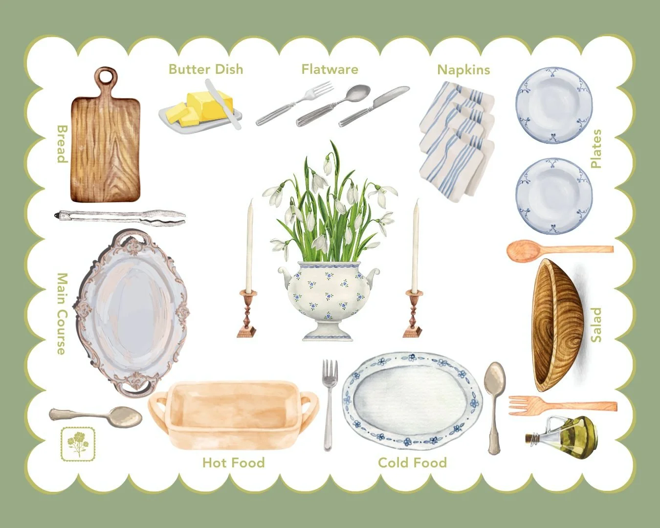 Place Settings & Buffet Layouts — Mary Hollis Huddleston