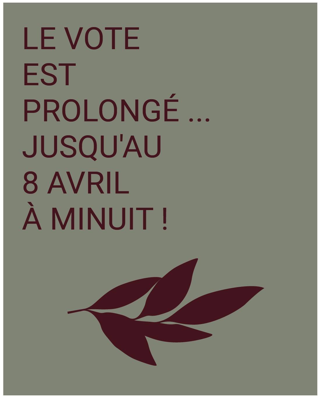 En rappel. ⚠
Vous avez 48h de plus pour voter
Aucune excuse, donc.
Rendez-vous au www.lauriers.ca pour faire vos choix.
Fin du vote: le 8 avriil &agrave; minuit 🥂