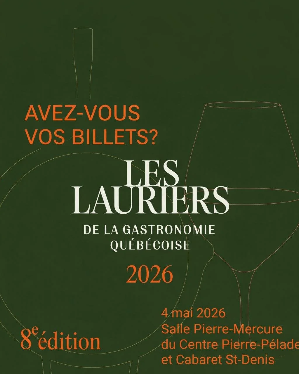 AVEZ-VOUS VOS BILLETS?
Le Gala 2026 des prix Lauriers aura lieu le 4 mai &agrave; la Salle Pierre-Mercure du Centre Pierre-P&eacute;ladeau, suivi d'une soir&eacute;e festive au Cabaret St-Denis.
Les billets s'envolent vite. N'attendez pas ! www.lauri