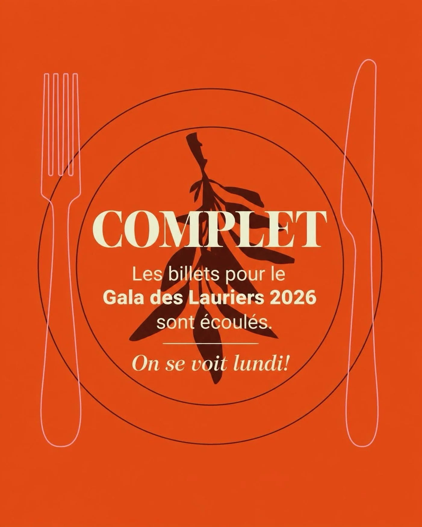 SOLD OUT! ⚠

WOW WOW WOW.
Tous les billets pour le Gala de lundi prochain sont &eacute;coul&eacute;s. Nous sommes complets!
Merci pour votre enthousiame, on se voit lundi! 😁
#gala2026 #prixlauriers