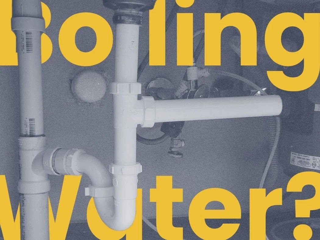 Graphic by RX-Plumbing showing pipework under a sink with text that reads, "Boiling Water?"