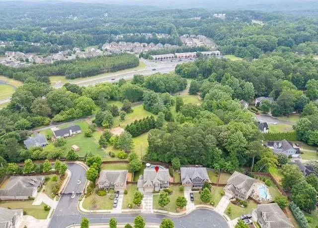 Aerial drone view of a Cumming, GA neighborhood.