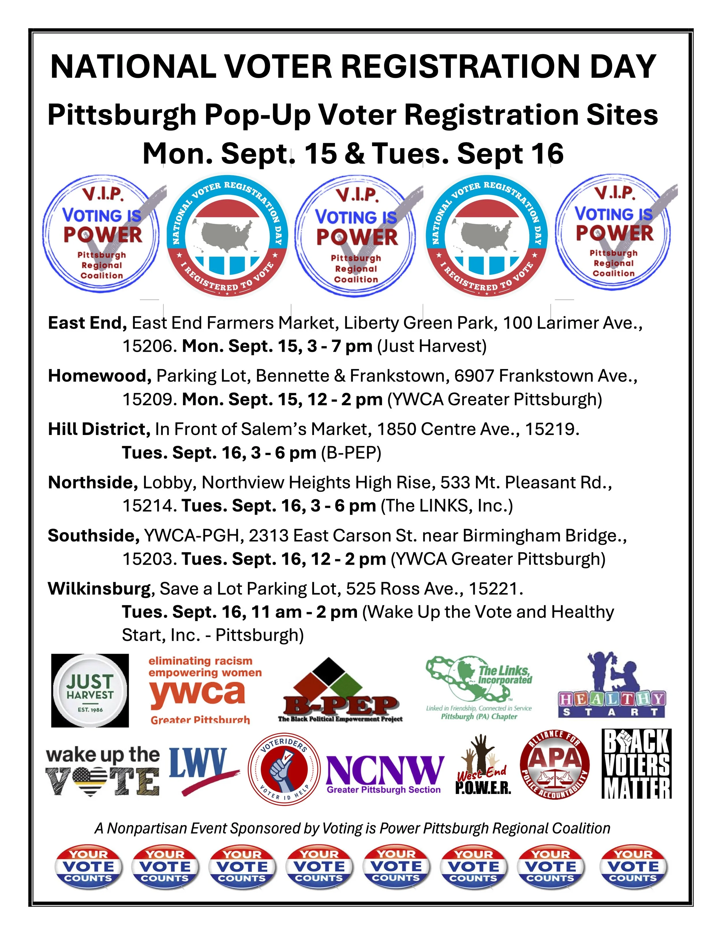 Voting is Power Pittsburgh Regional Coalition Voter Registration Pop-Ups