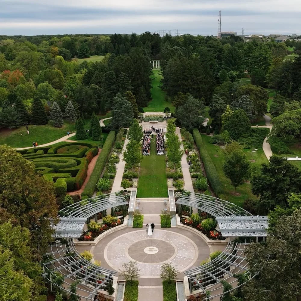 drone filming a wedding