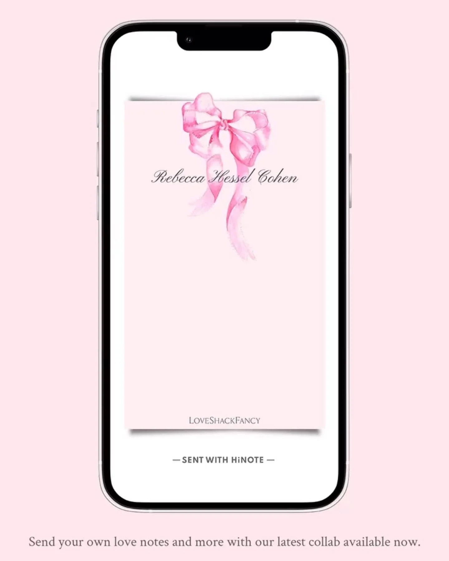 Hand-painted bow illustration featured on HiNote app for LoveShackFancy x HiNote Collab 