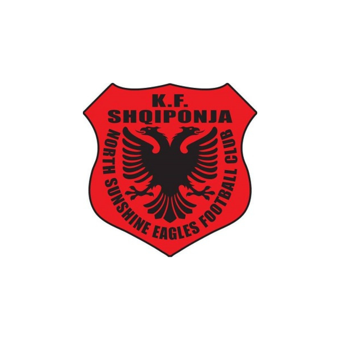 Logo of K.F. Shqiponja, an Albanian football club, featuring a black eagle on a red shield with black text around it.