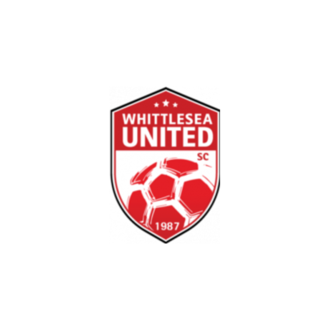 Whittlesea United soccer team logo with a red and white shield, a soccer ball, and the year 1987.