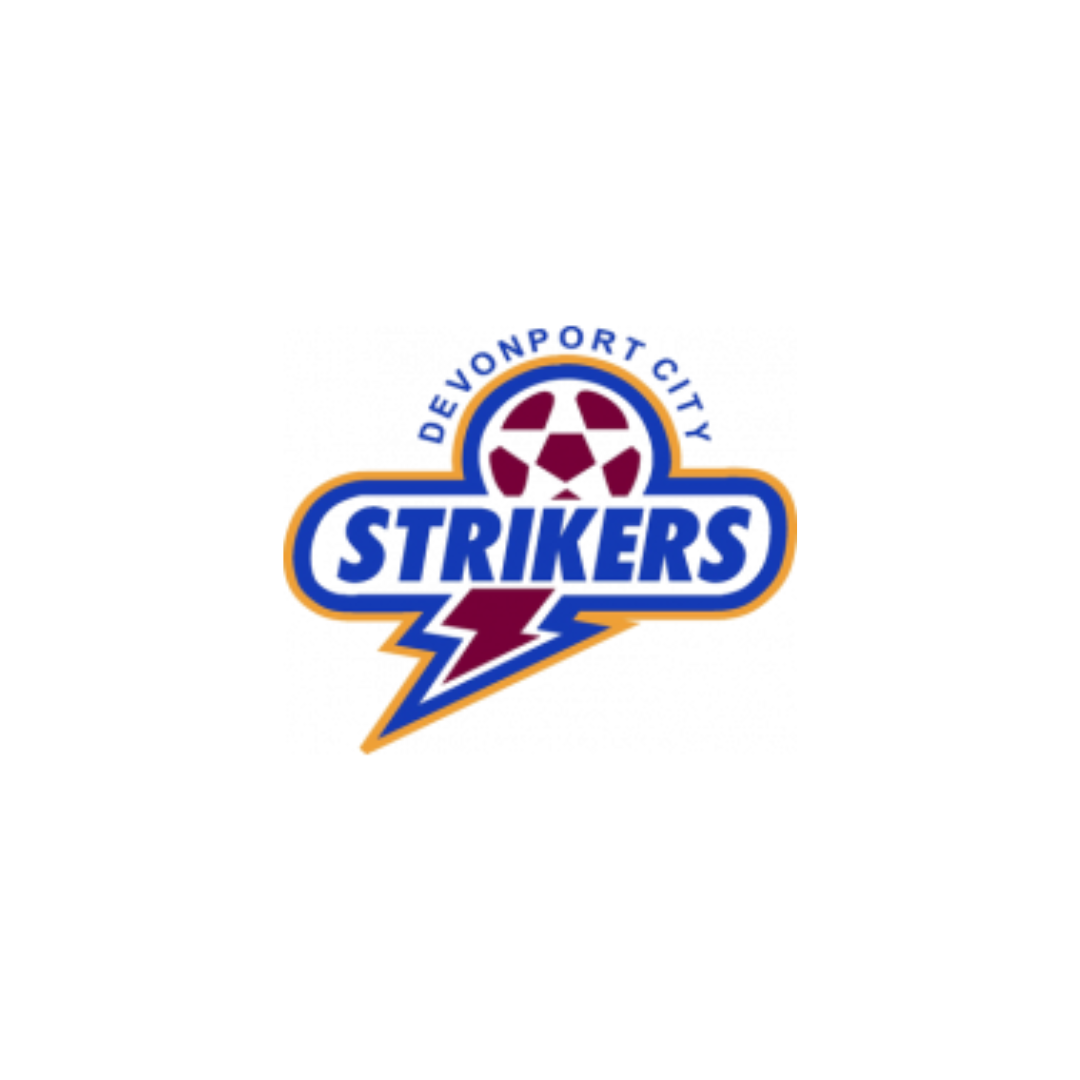 DeWitt County Strikers logo with a soccer ball, lightning bolt, and bold text.
