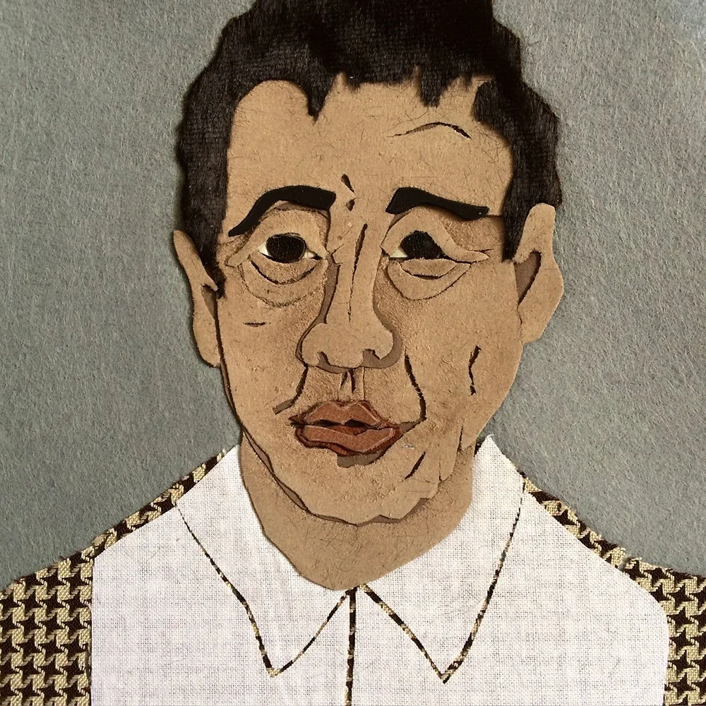 Textile art portrait by Nora Gres