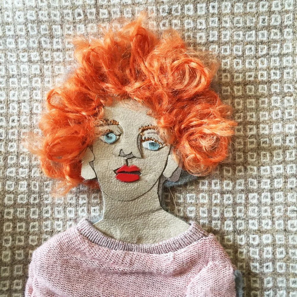 Textile art portrait by Nora Gres