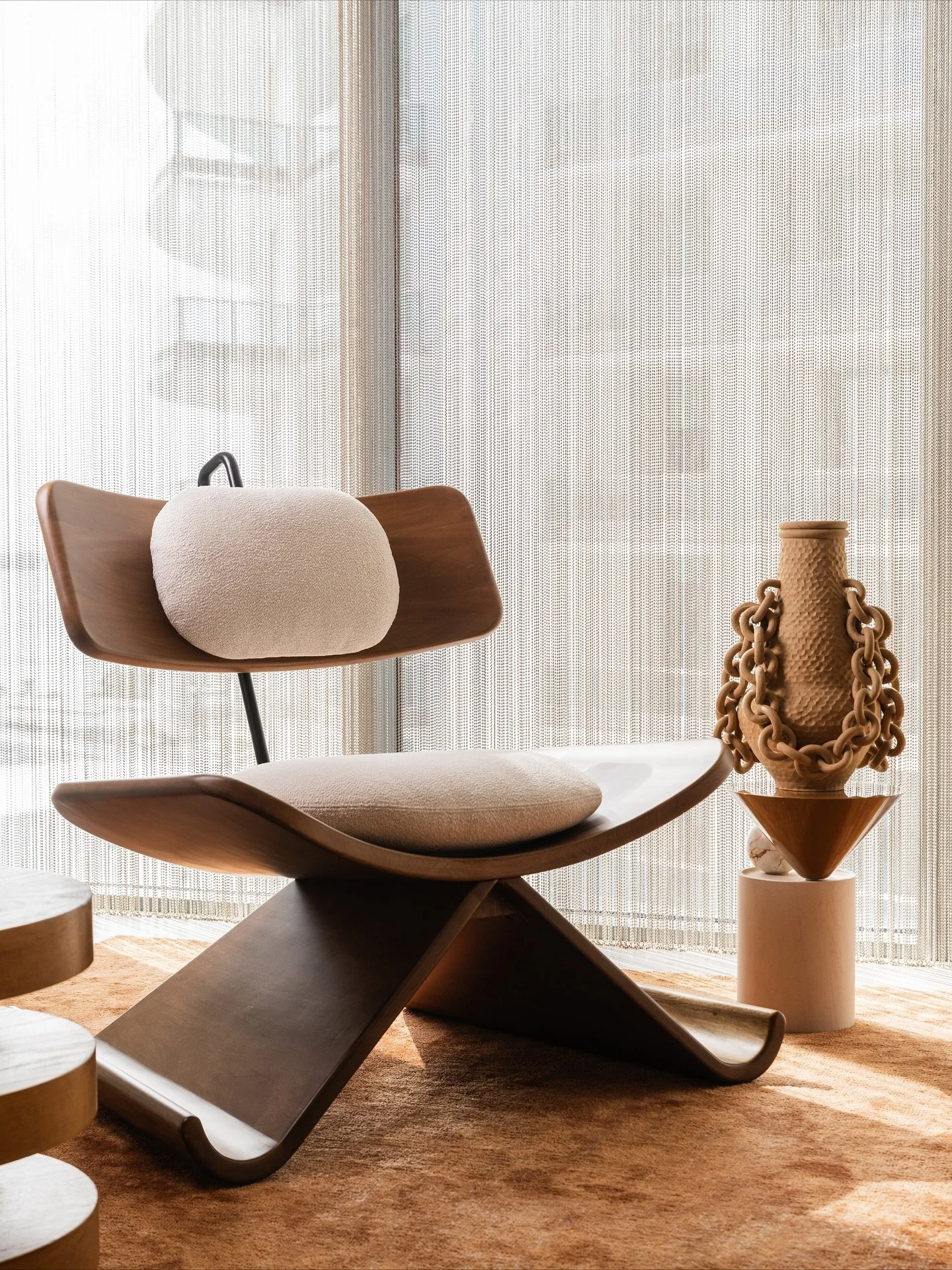 Flo Lounge Chair designed by Studio Lobo 

Handcrafted by expert artisans in Italy &amp; Lebanon our pieces are made with quality materials, upmost care &amp; attention to details. 
We will never mass produce any of our pieces as we believe in the va