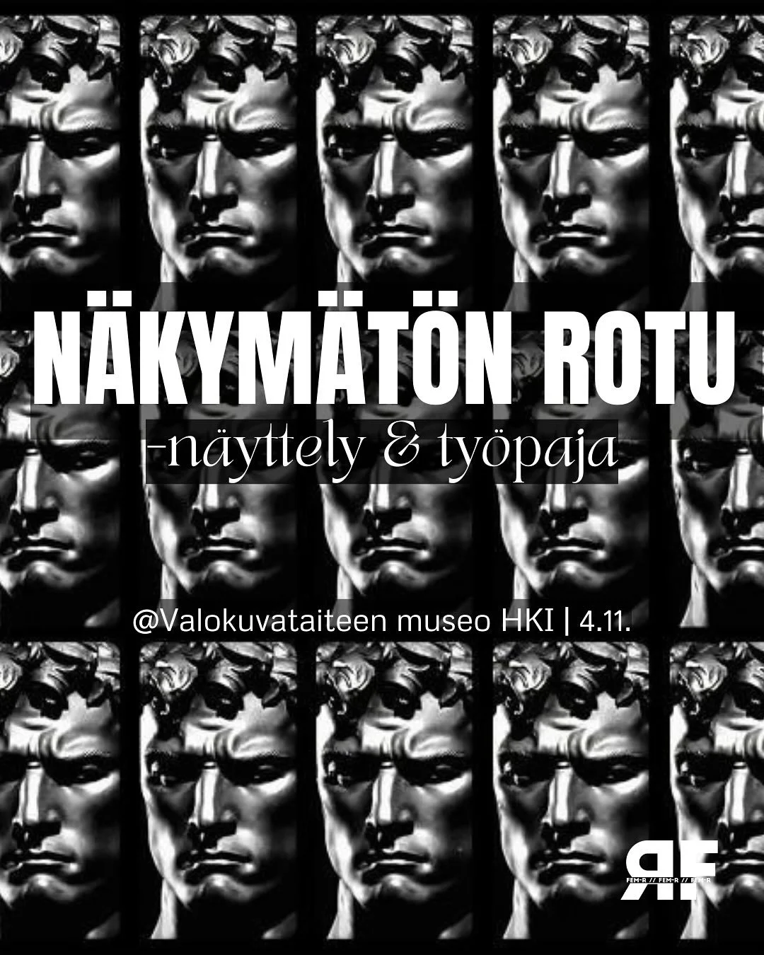 Keskusteluja valkoisuudesta ja n&auml;kyvyydest&auml;:
N&auml;kym&auml;t&ouml;n rotu -n&auml;yttely &amp; ty&ouml;paja

(In English below)

📅 Tiistaina 4.11. 
🕔 klo 17&ndash;18:30
📍 Suomen valokuvataiteen museo, Kaapelitehdas (Kaapeliaukio 3, Hels