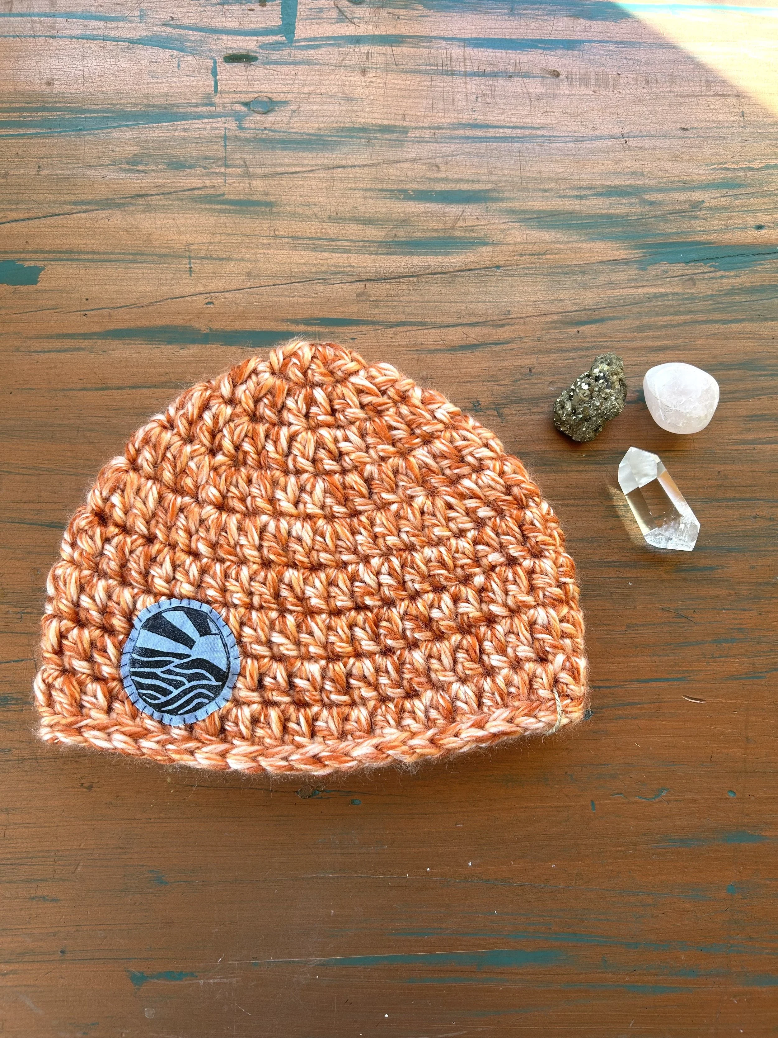 Pumpkin Crochet Beanie with Wave Patch