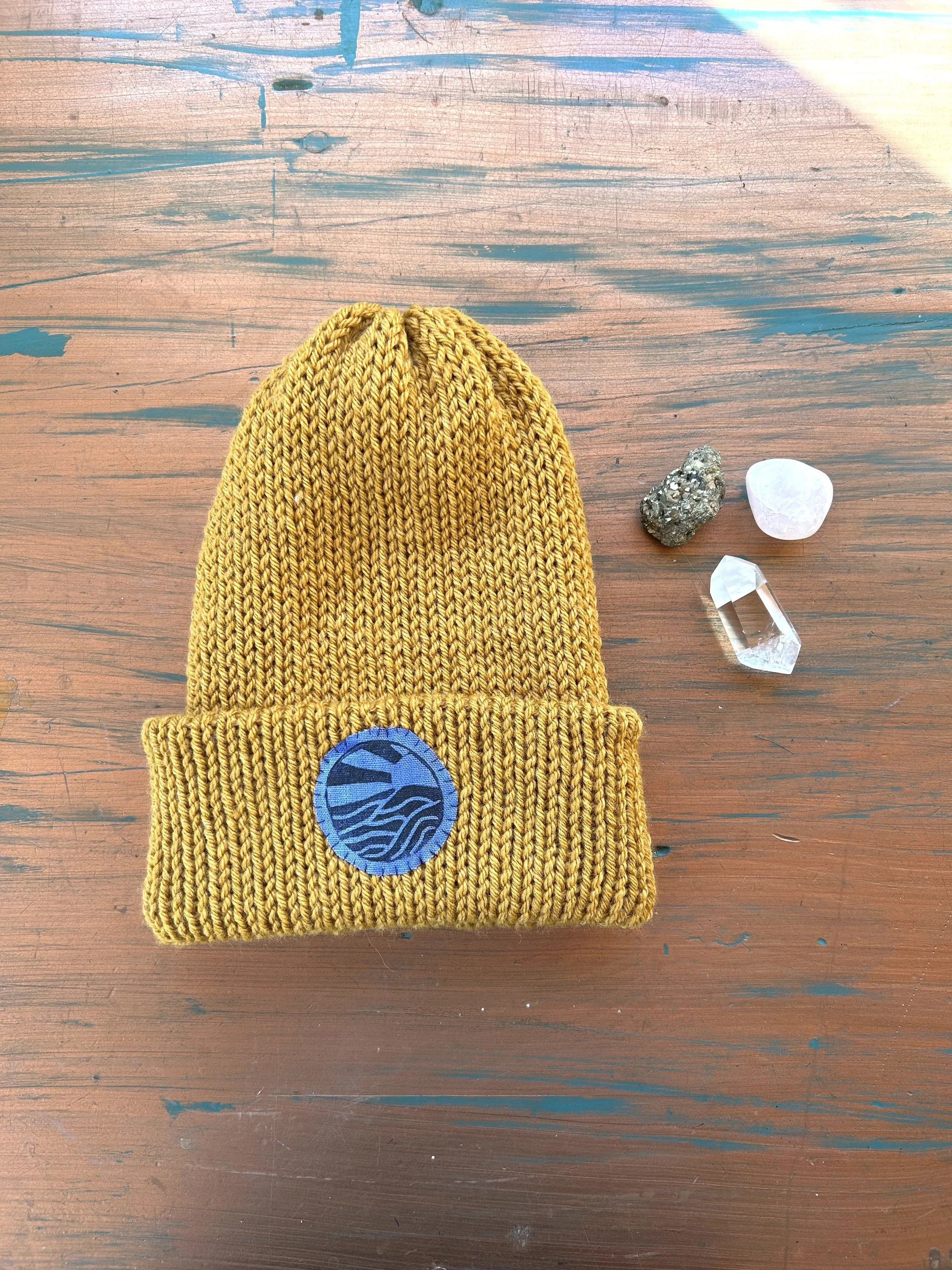 Mustard Beanie with Wave Patch
