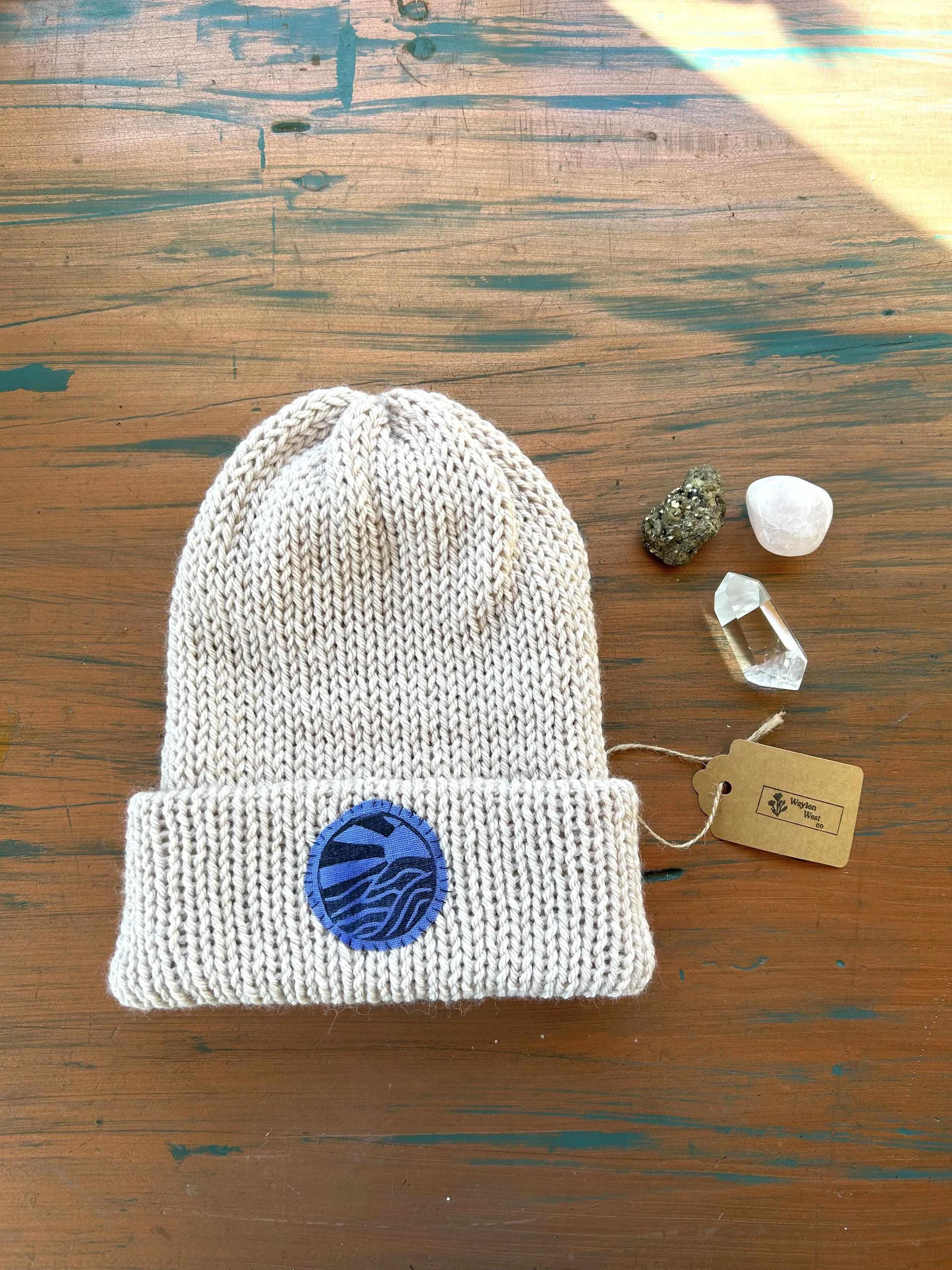 Alabaster Beanie with Wave Patch