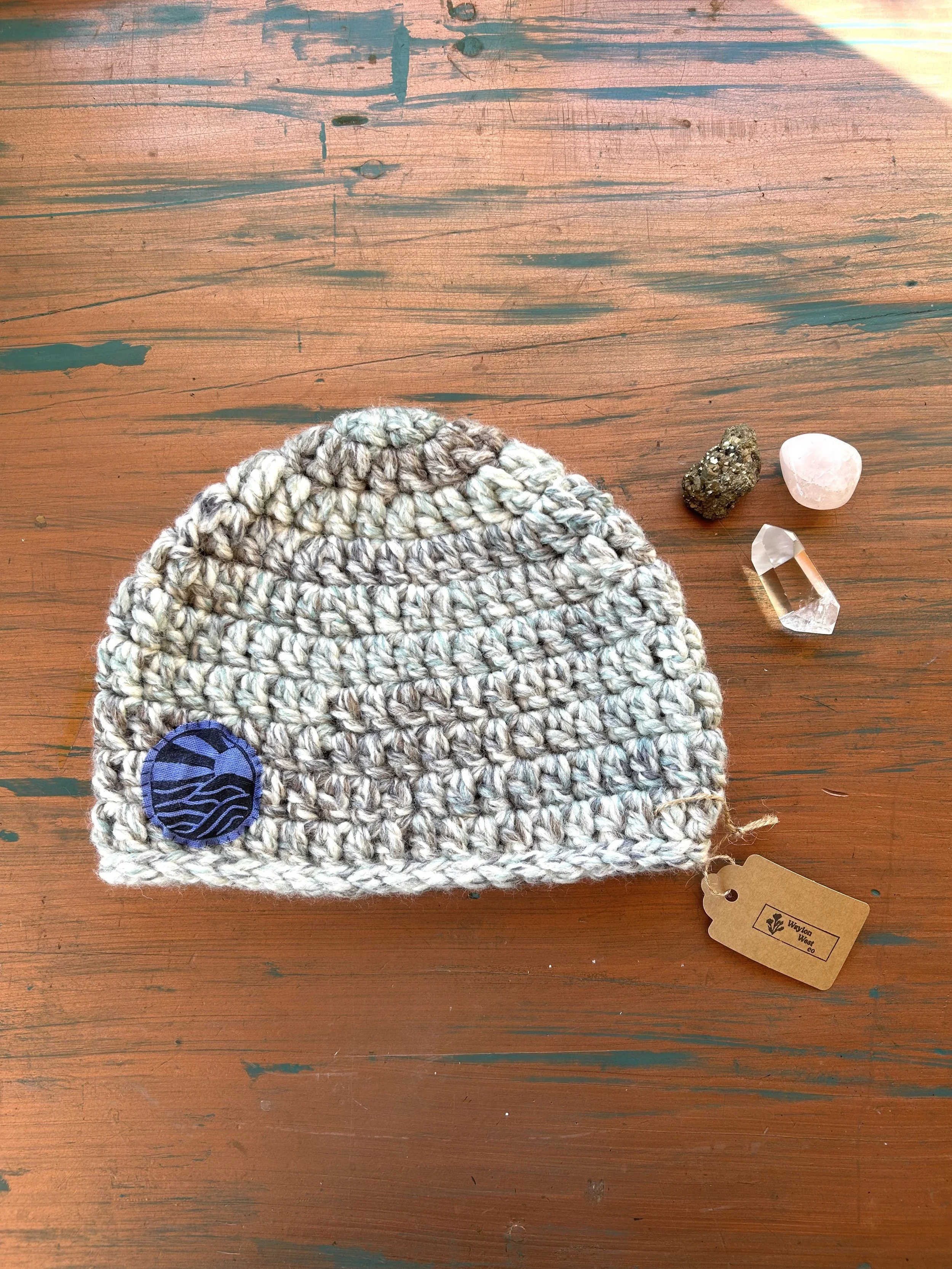 Driftwood Crochet Beanie with Wave Patch
