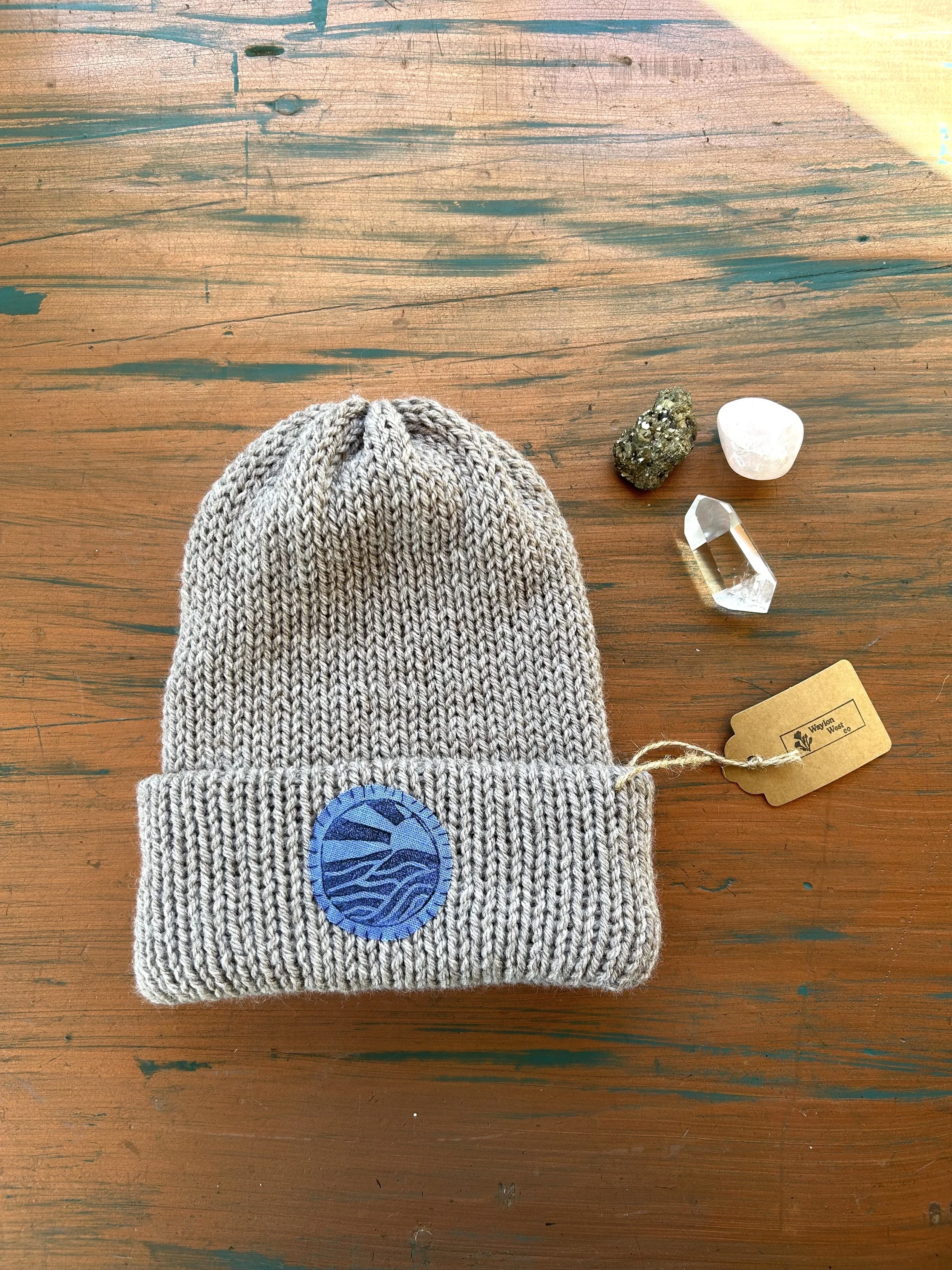 Pearl Gray Beanie with Wave Patch