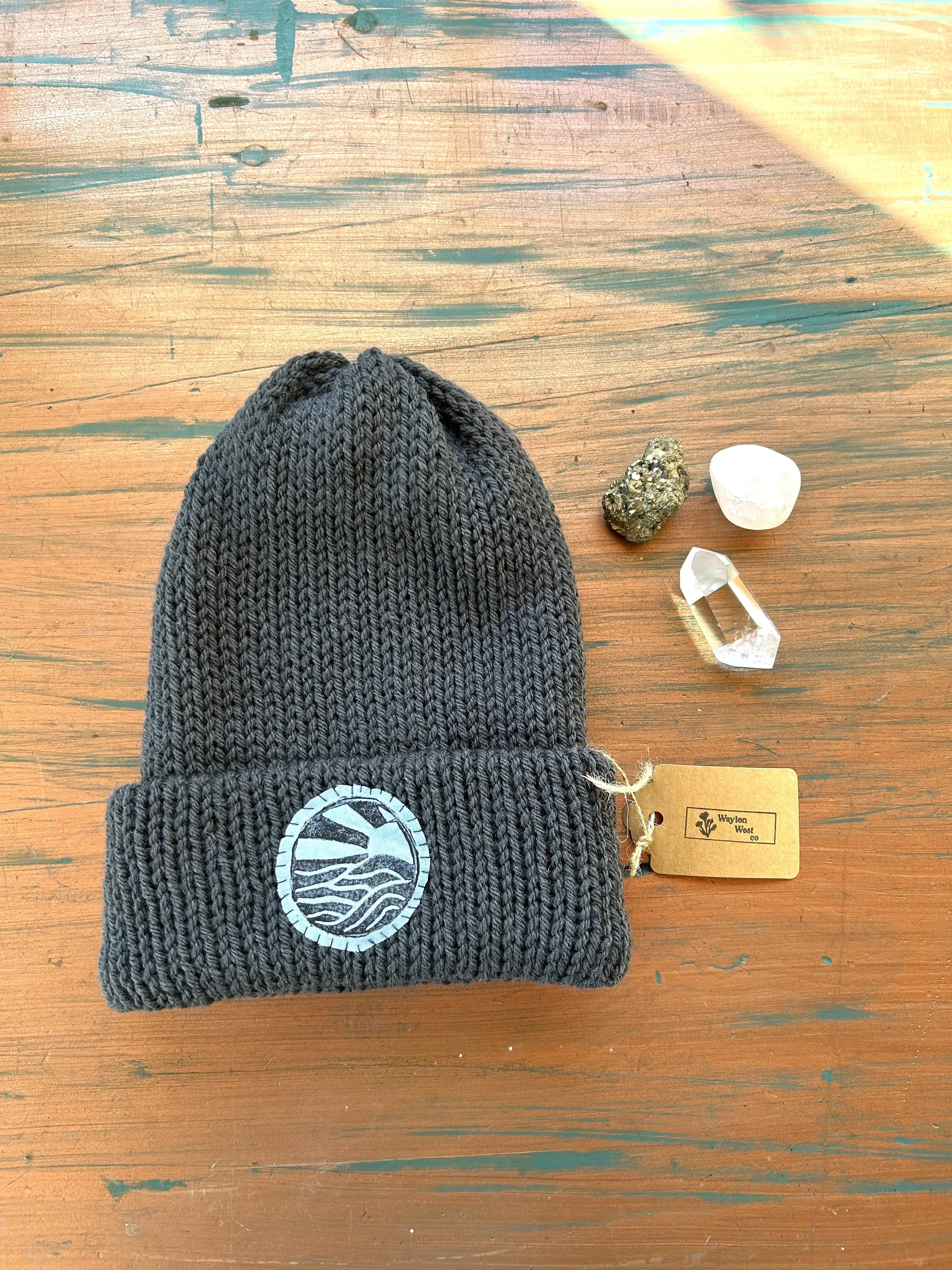 Charcoal Beanie with Wave Patch