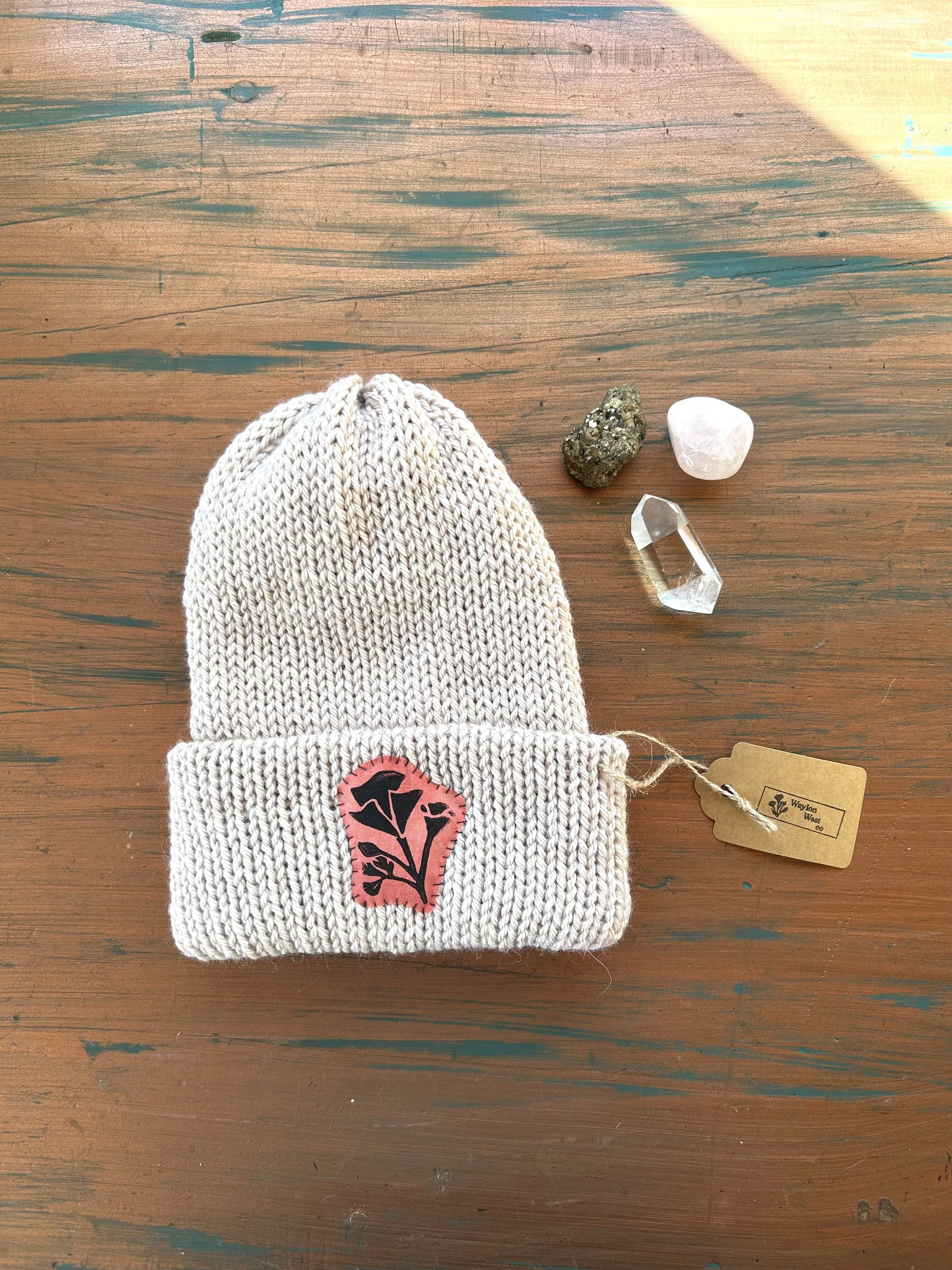 Alabaster Beanie with Poppy Patch