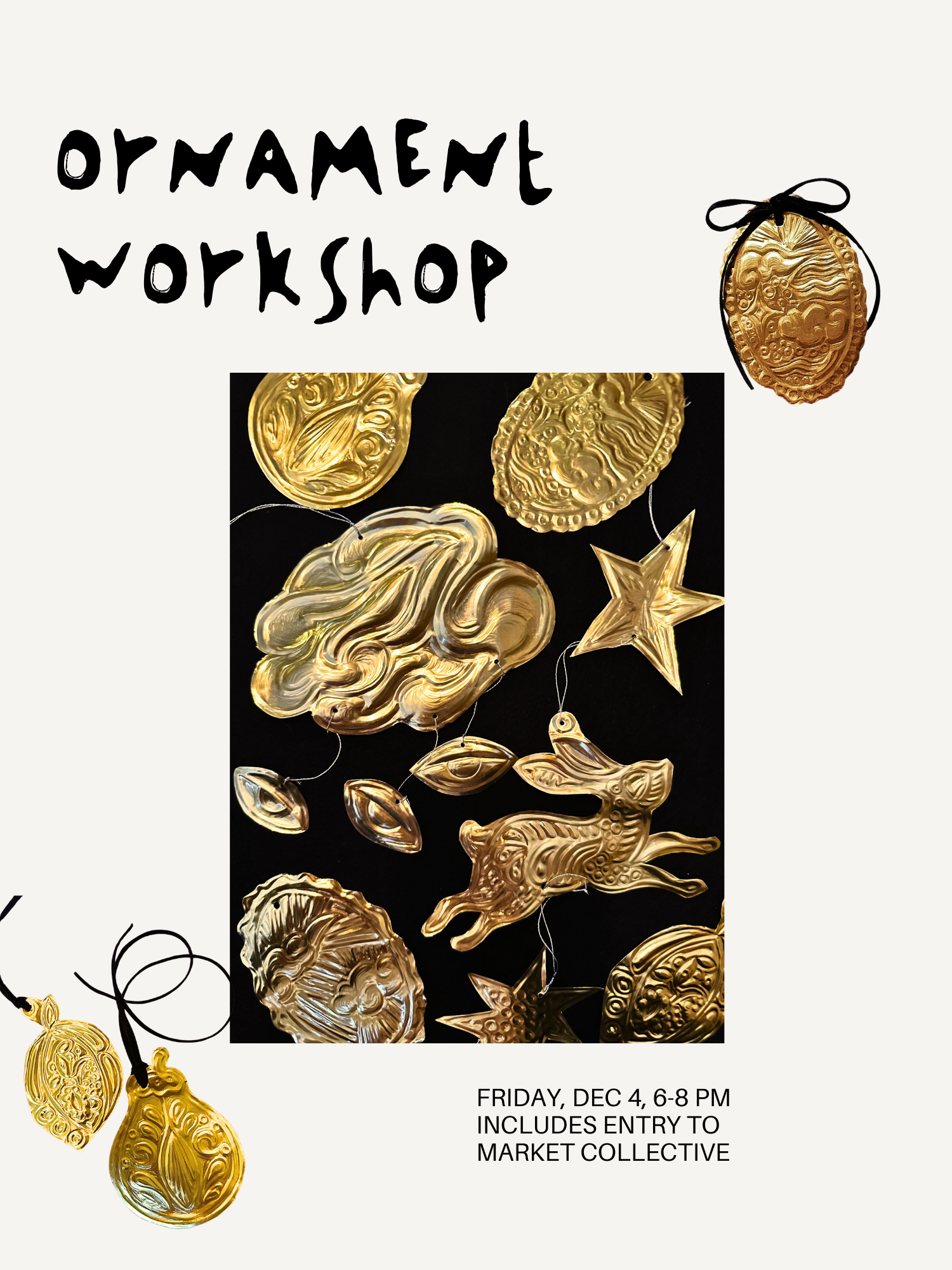 Embossed Brass Ornament Workshop DEC 4 6-8 PM @ Market Collective