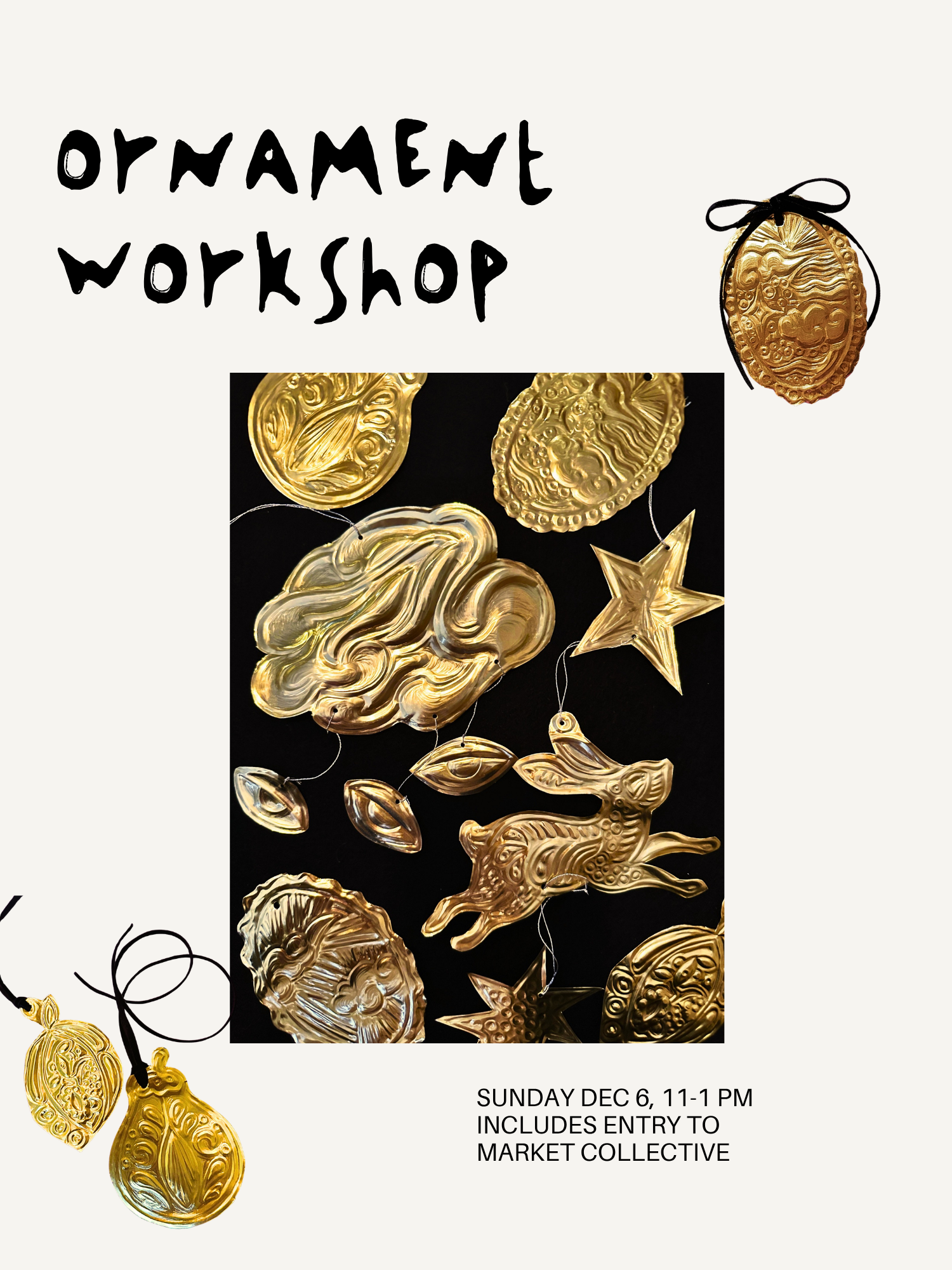 Embossed Brass Ornament Workshop DEC 6 11-1 PM @ Market Collective