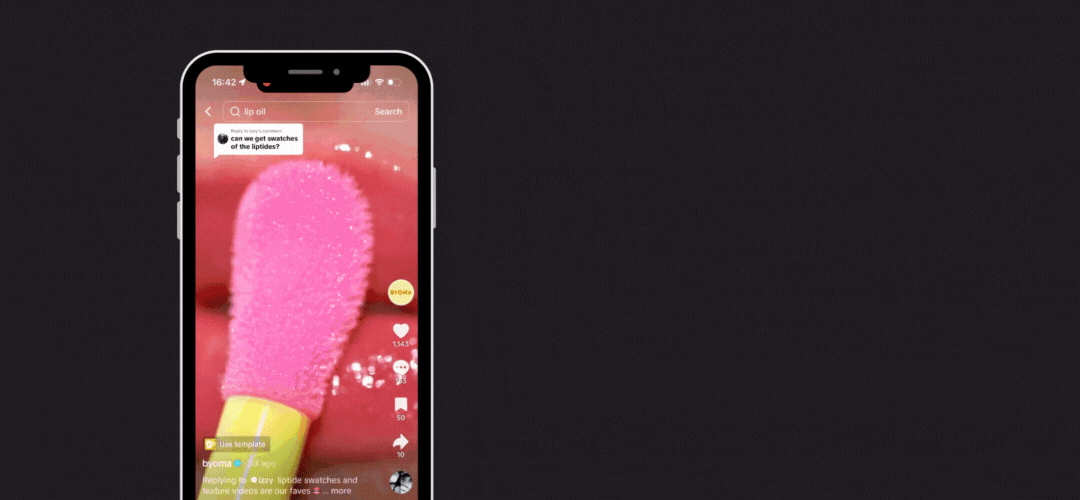 unusual social media content ideas for ecommerce businesses skincare brand byoma tiktok video lip swatches