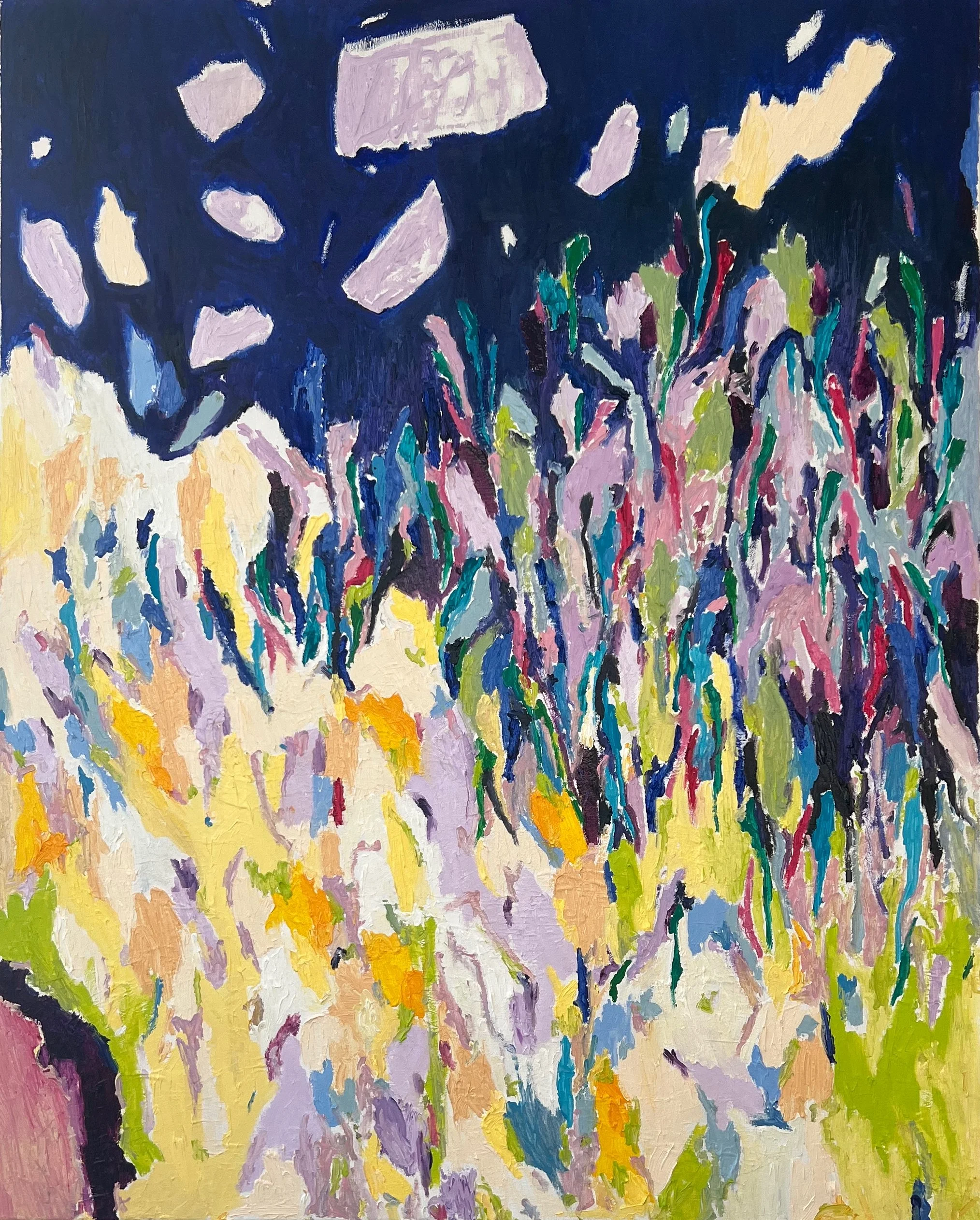 Midnight Bloom Meadow, 2025, 100x125, Oil/Acrylic on canvas // 1500€ incl. VAT, excl. shipping