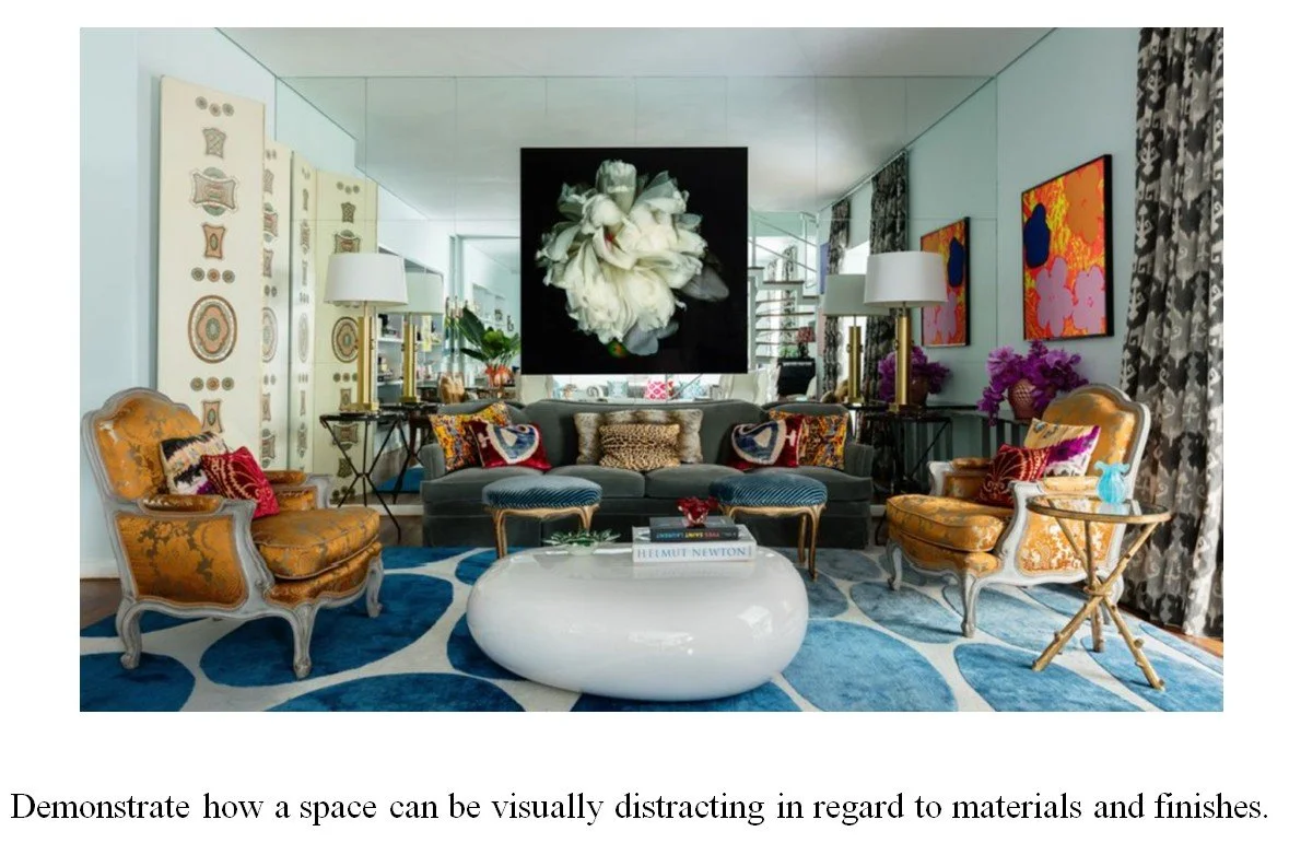 Interior Design for ADHD, Design ideas. A brightly decorated living room with vintage and modern furniture, featuring a gray sofa, yellow armchairs