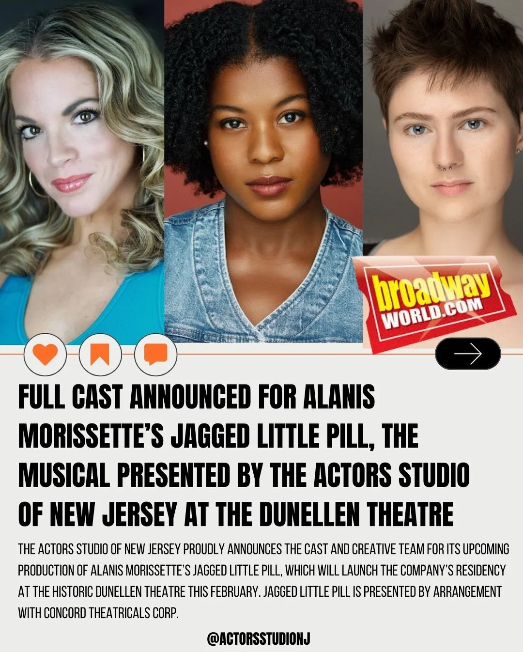 The Actors Studio of New Jersey proudly announces the cast and creative team for its upcoming production of Alanis Morissette&rsquo;s Jagged Little Pill, which will launch the company&rsquo;s residency at the historic Dunellen Theatre this February. 