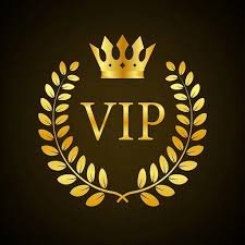Gold VIP crown and laurel wreath on black background.