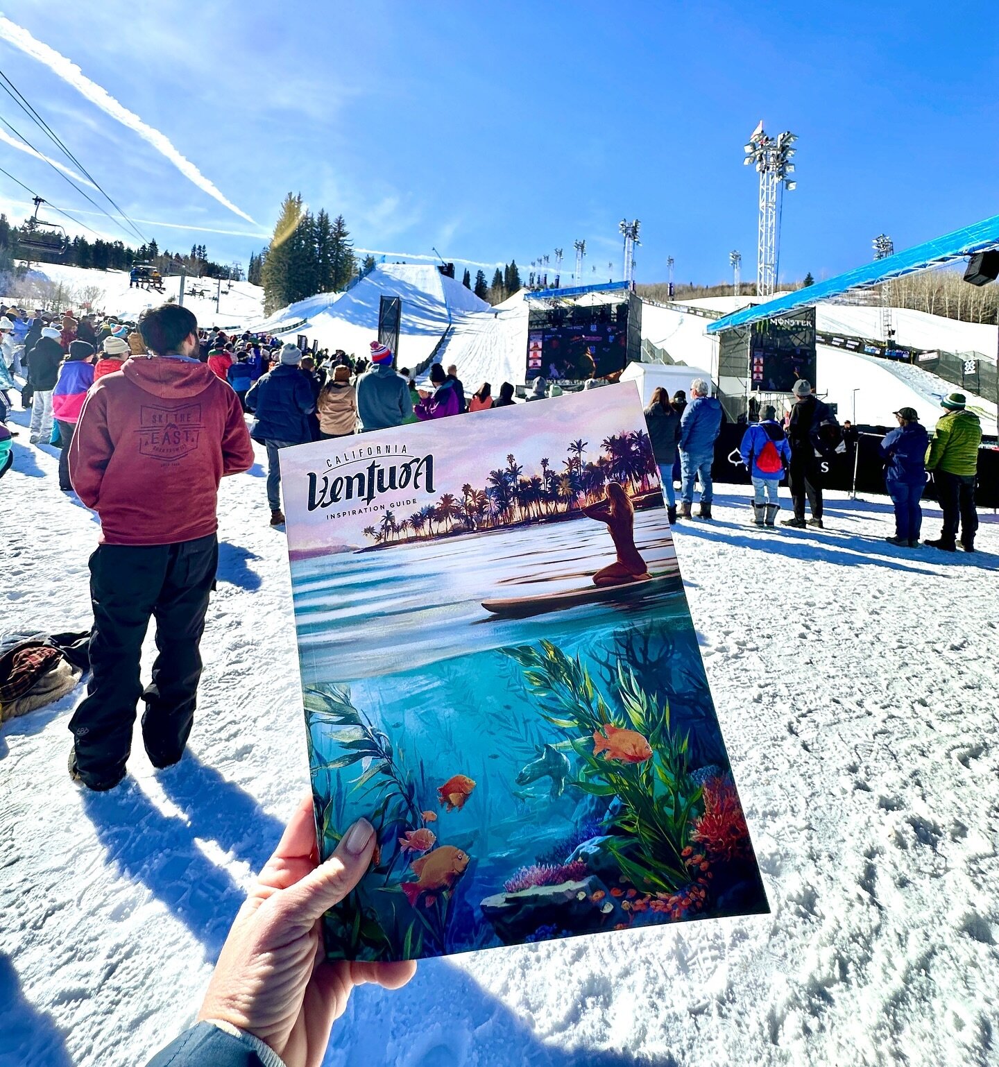 The Summer @xgames are coming back to Ventura this June, and we&rsquo;re thrilled for our friends at @visitventura to have this epic event return 💥 Thanks to @marlyss95 for snapping this pic of the 2024 Inspiration Guide against a snowy background a