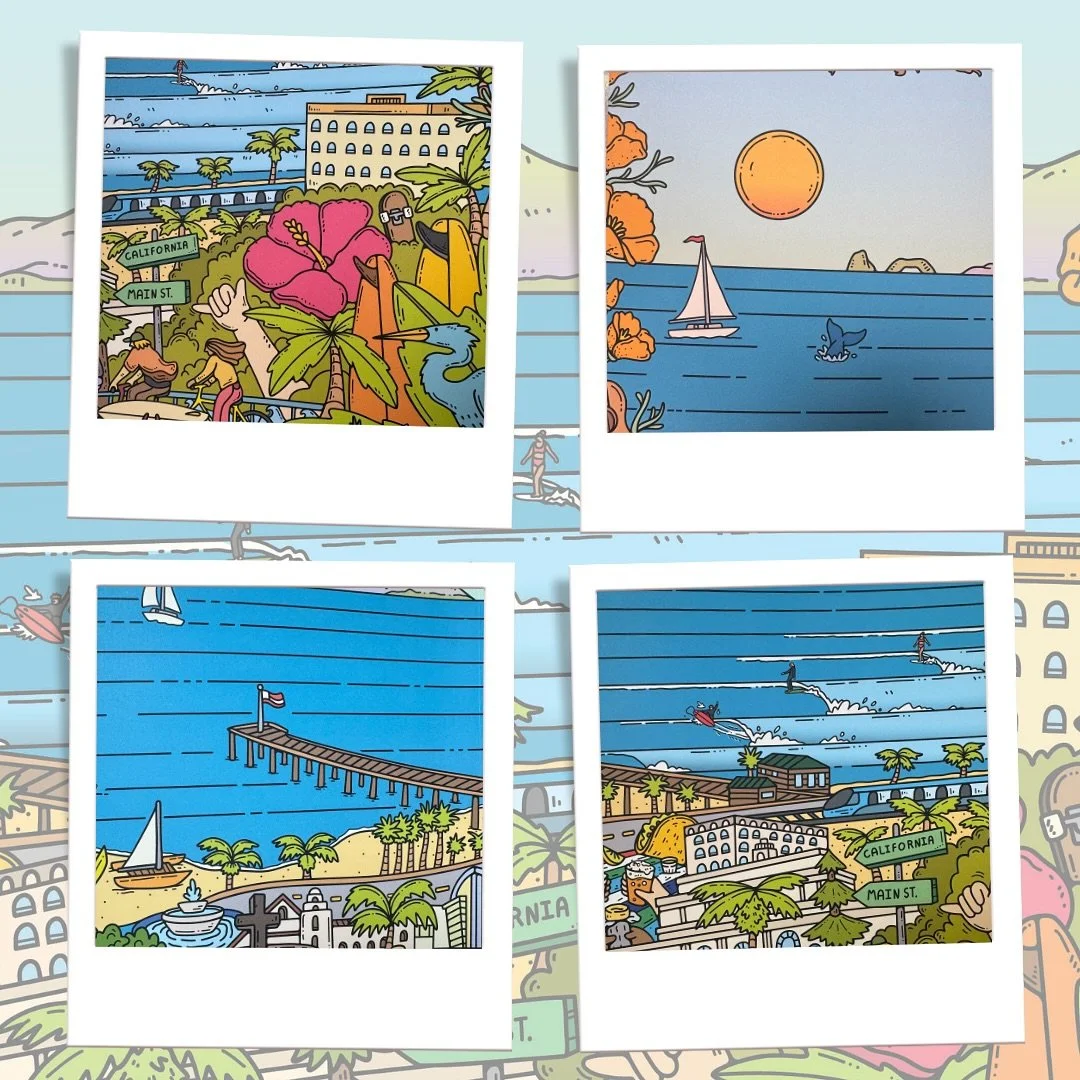 It&rsquo;s all in the details! Snapshots of the @visitventura 2025 Inspiration Guide cover, illustrated by @domfishh. What&rsquo;s your favorite vignette? 🌺☀️🌴🏄🏾
.
.
.
#visitventura #ventura #venturacounty #visitcalifornia #venturacountycoast #il