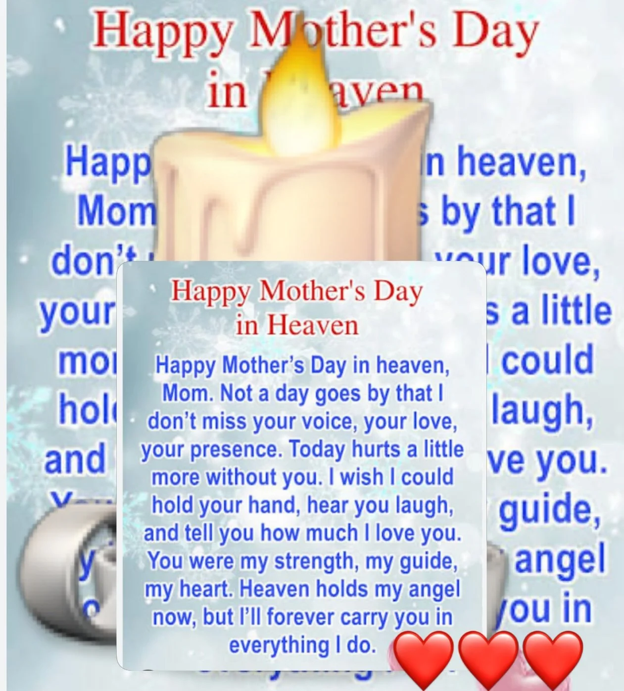 To my Mom in Heaven 🕯️☺️ I know you always with me 💔Miss You so much!💔💔💔