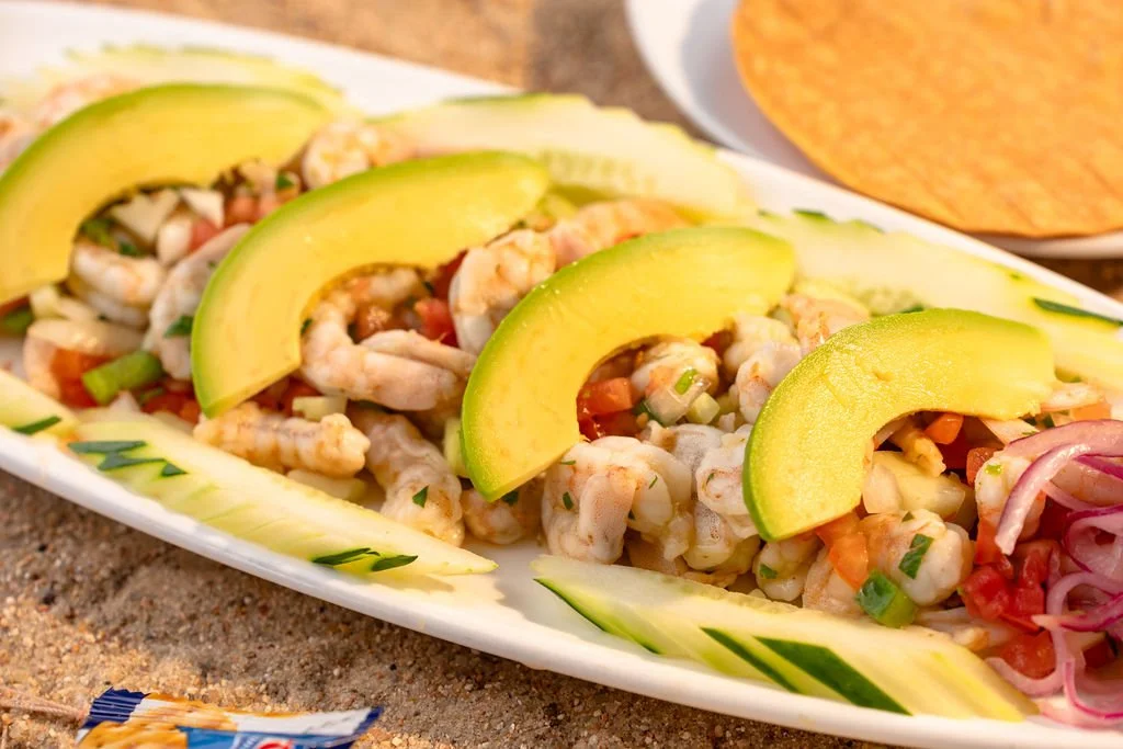 Shrimp ceviche topped with fresh avocado at El Muelle Seafood in Houston