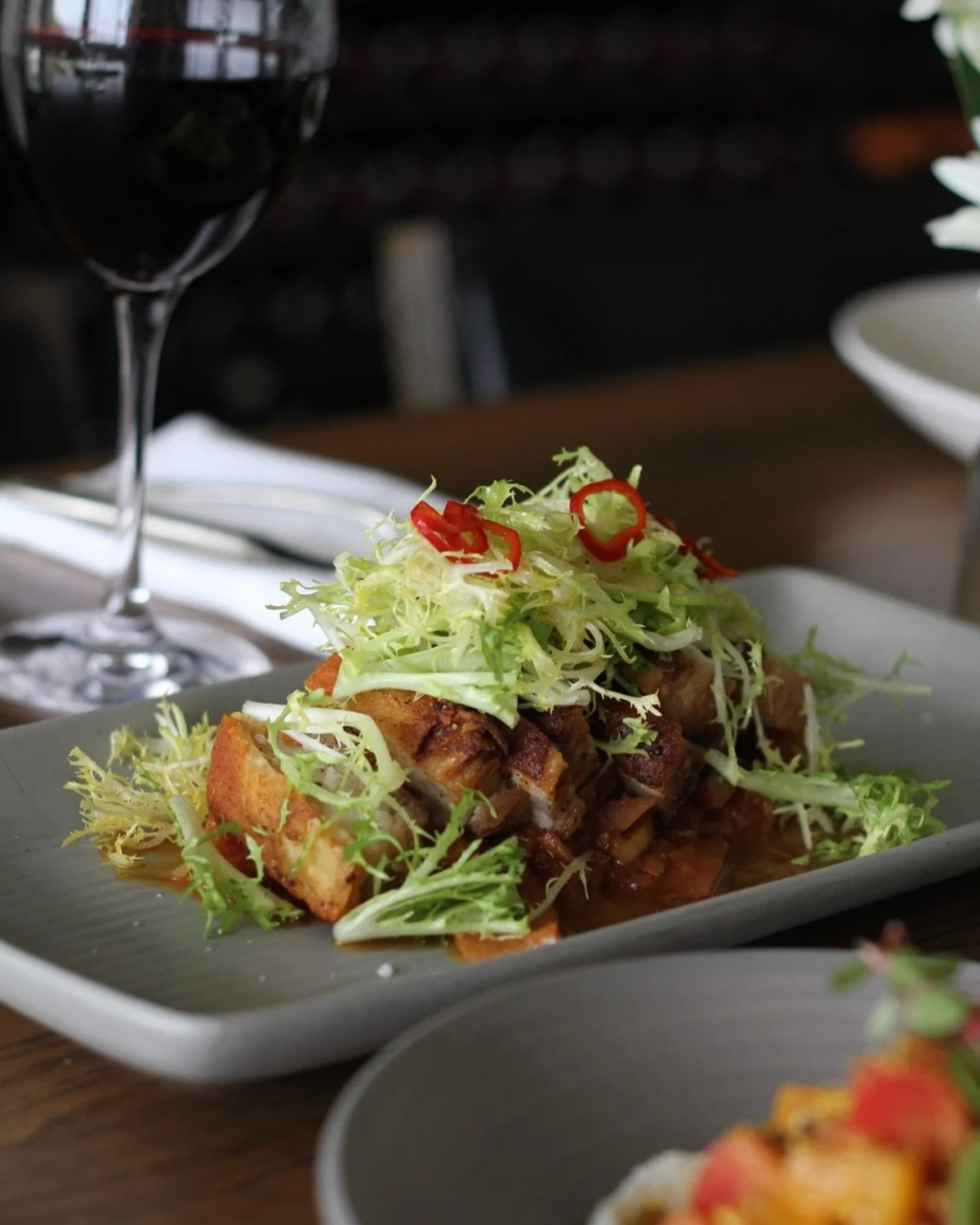 Crispy pork belly, now with apricot mostarda. A classic! But seasonal!