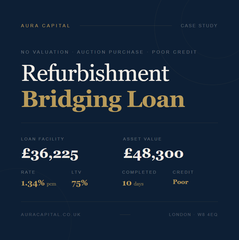 No Valuation Bridging Loan for Auction Refurbishment