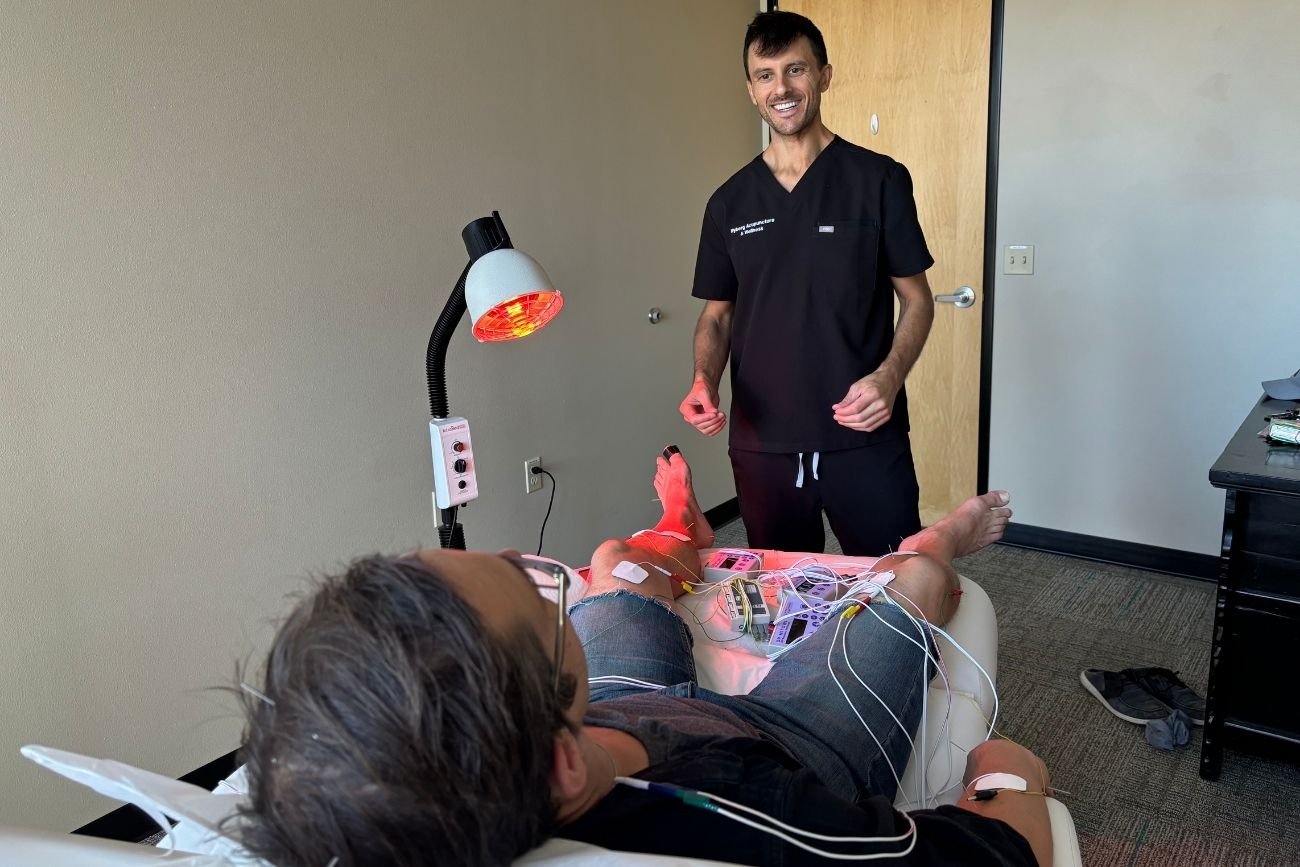 patient receiving acupuncture treatment for fibromyalgia