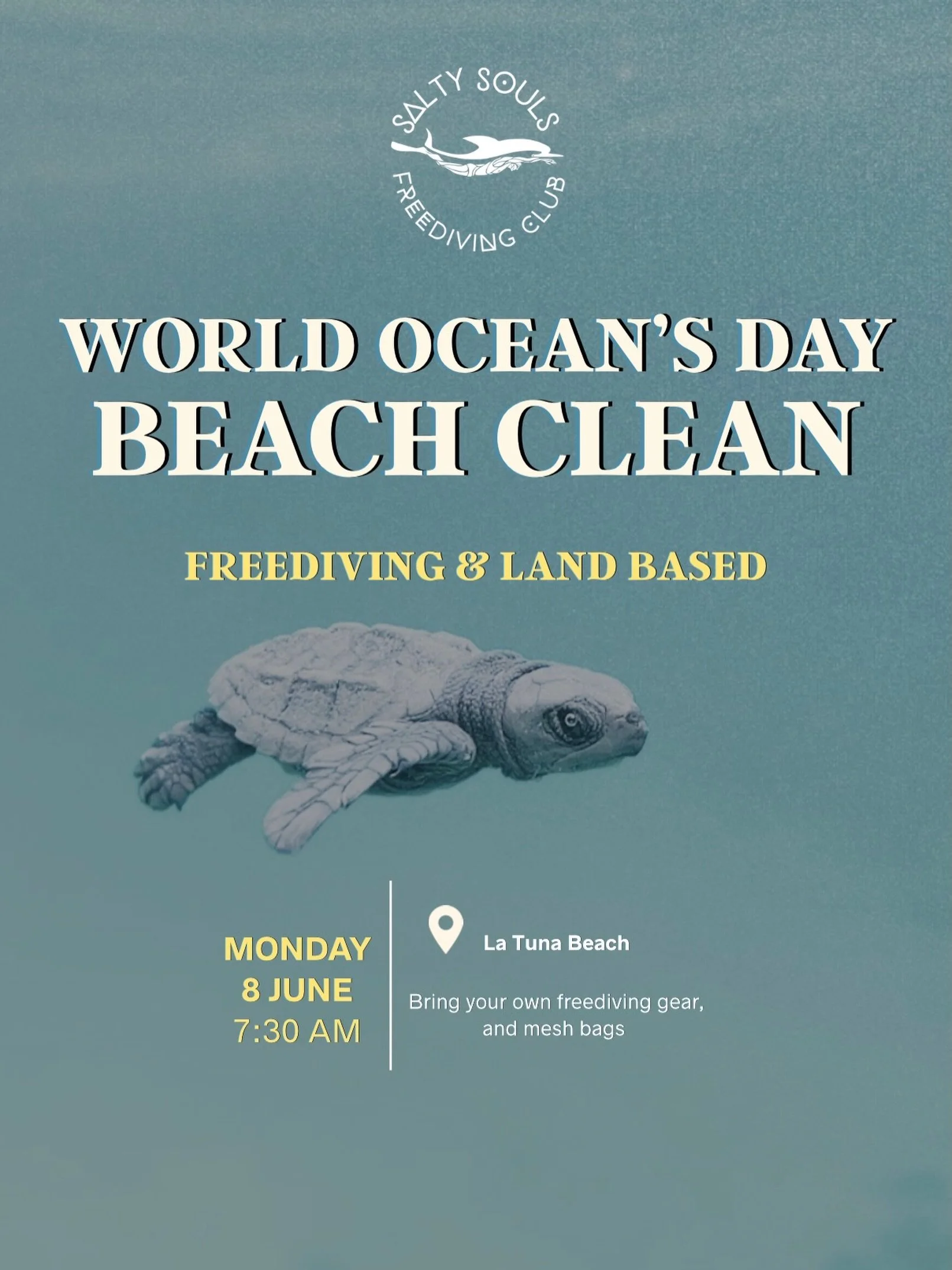 Join us for World Ocean&rsquo;s Day tomorrow! 

Share this post on your story, send it to a friend, or better yet, come and take a small part of your day to give back to the Ocean!🌊 

Salty Souls will be organizing a freediving and land-based *Beach