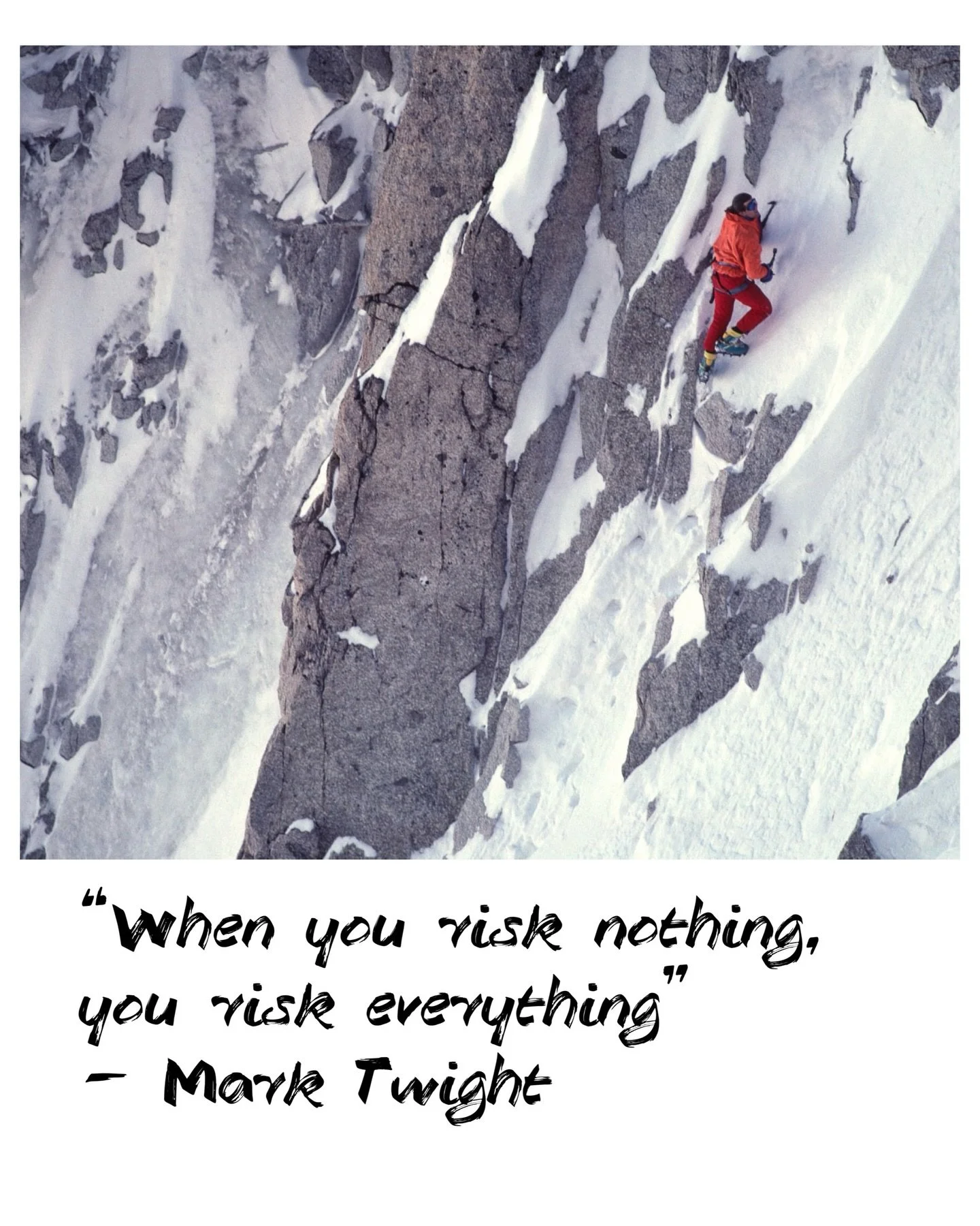 Reminders. 🫀

&ldquo;When you risk nothing, you risk everything.&rdquo; - @wfmft 

MFT on the Aiguille du Midi.
Keep writing, Mark, keep flying too.