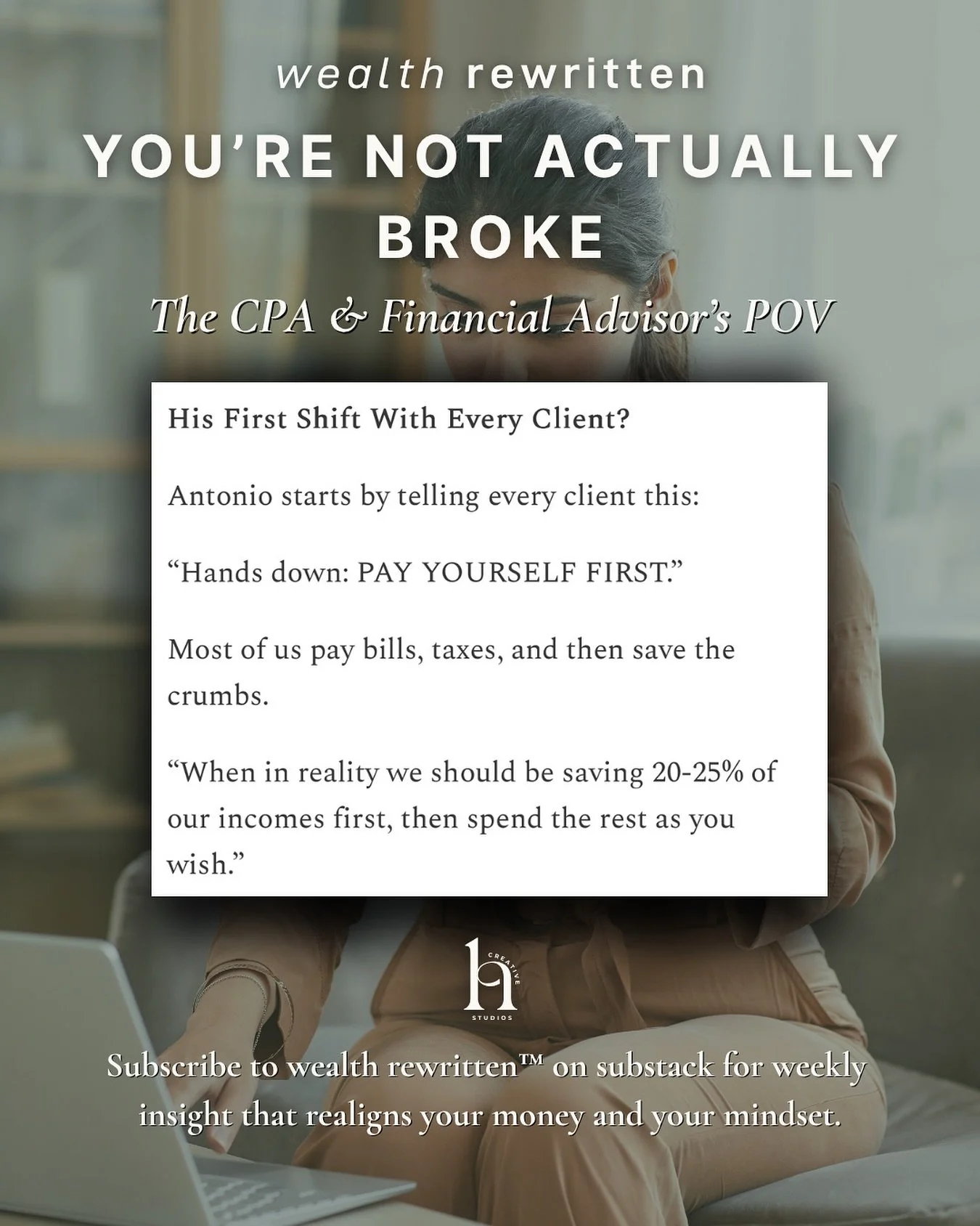 🚨NEWS FLASH!
You&rsquo;re not actually broke.
You&rsquo;re just building wealth backwards.

Most of us were taught to pay bills, cover taxes, and then try to save what&rsquo;s left over.

Antonio Alva, MSA, CPA, and Finanical Advisor suggests that w