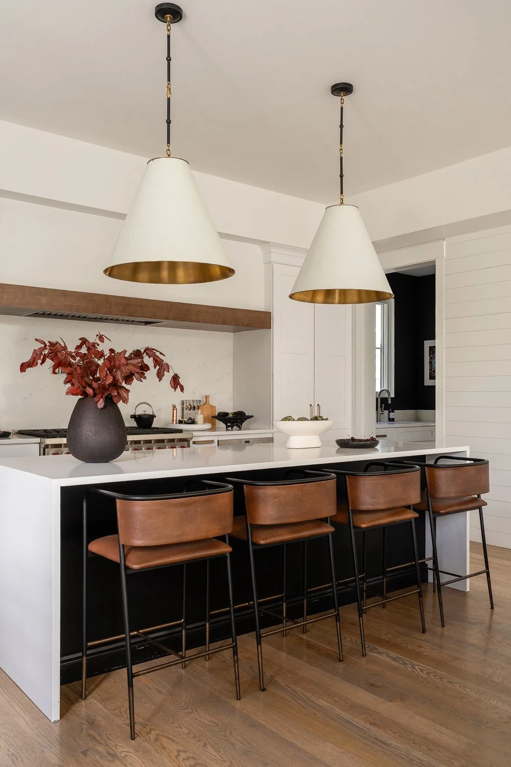 Studio Thomas Denver bespoke interior design no 035 kitchen brown leather barstools custom island white cabinetry