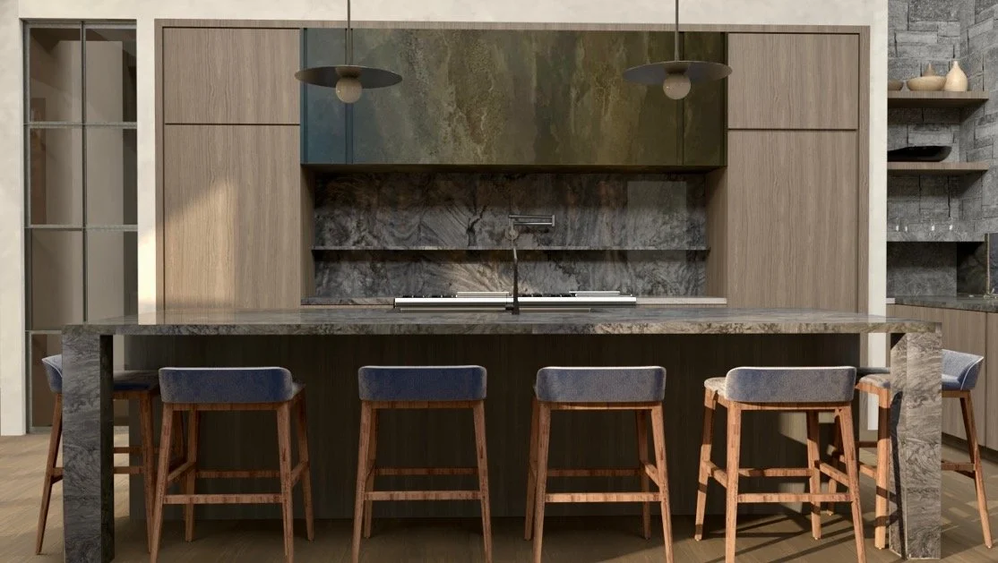 Studio Thomas coming soon no. 070 kitchen island and custom vent hood rendering