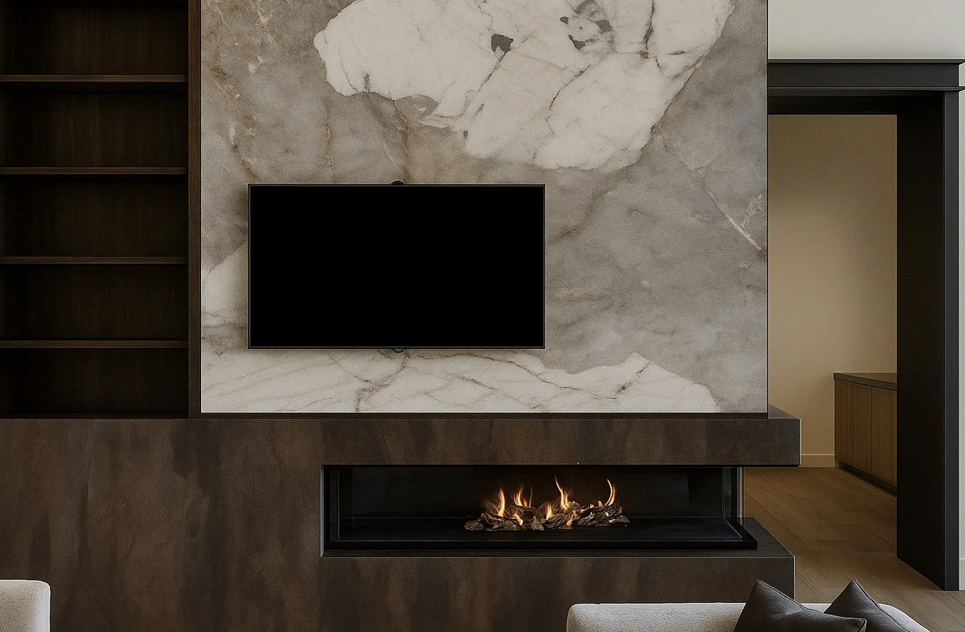 Studio Thomas coming soon no. 067 great room fireplace rendering