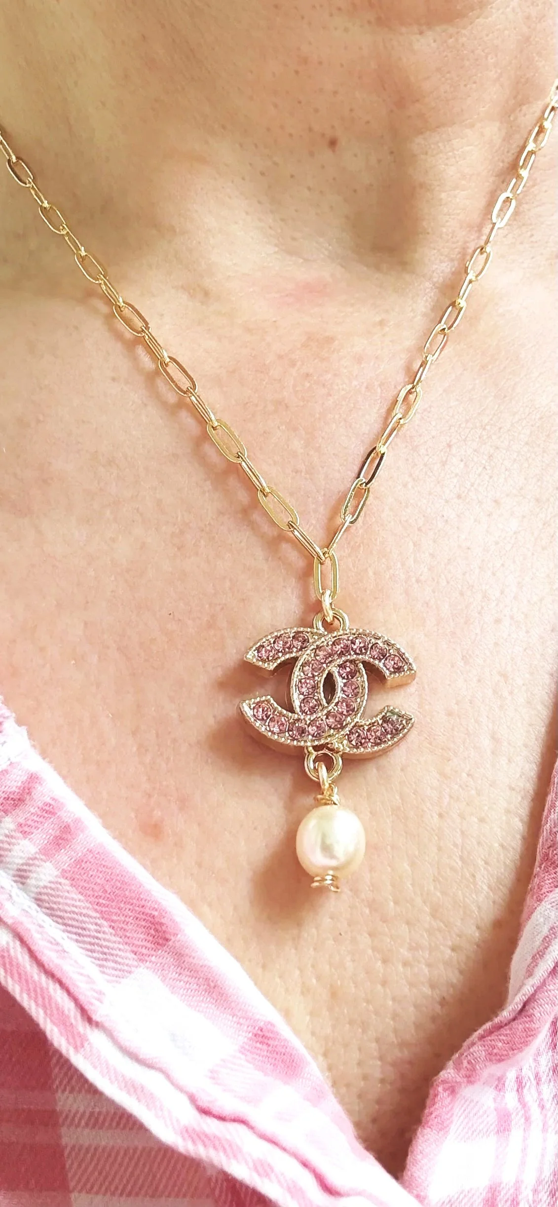 Vintage Pink Crystal Chanel Necklace