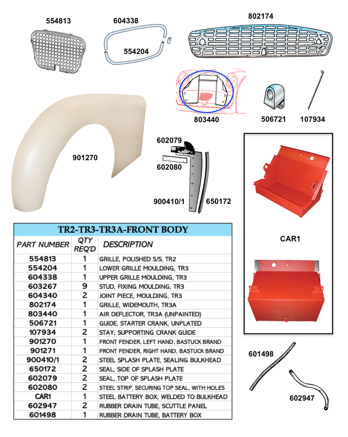TR2-TR3-TR3A Front Body Panels and Fittings